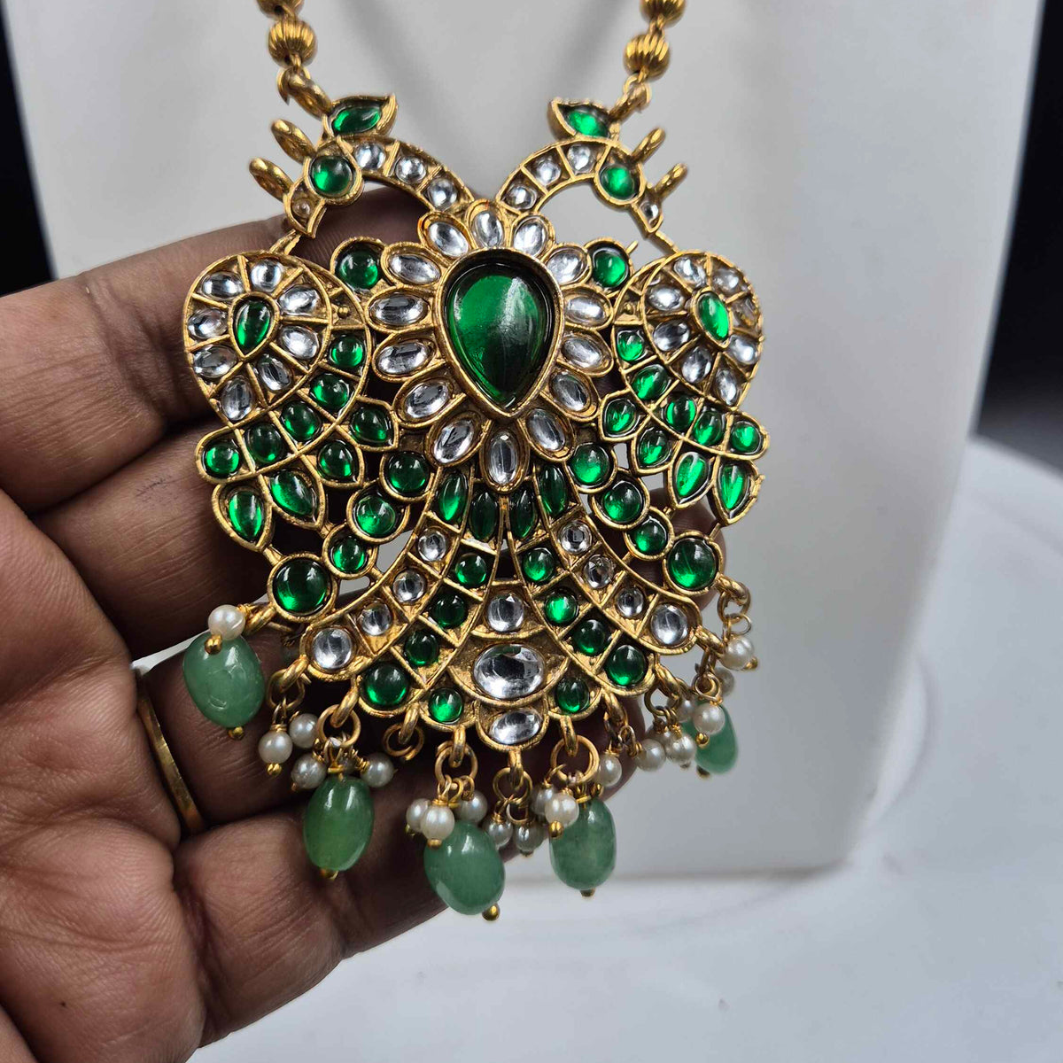 Green Kemp  Garuda Pendant Set with Earrings