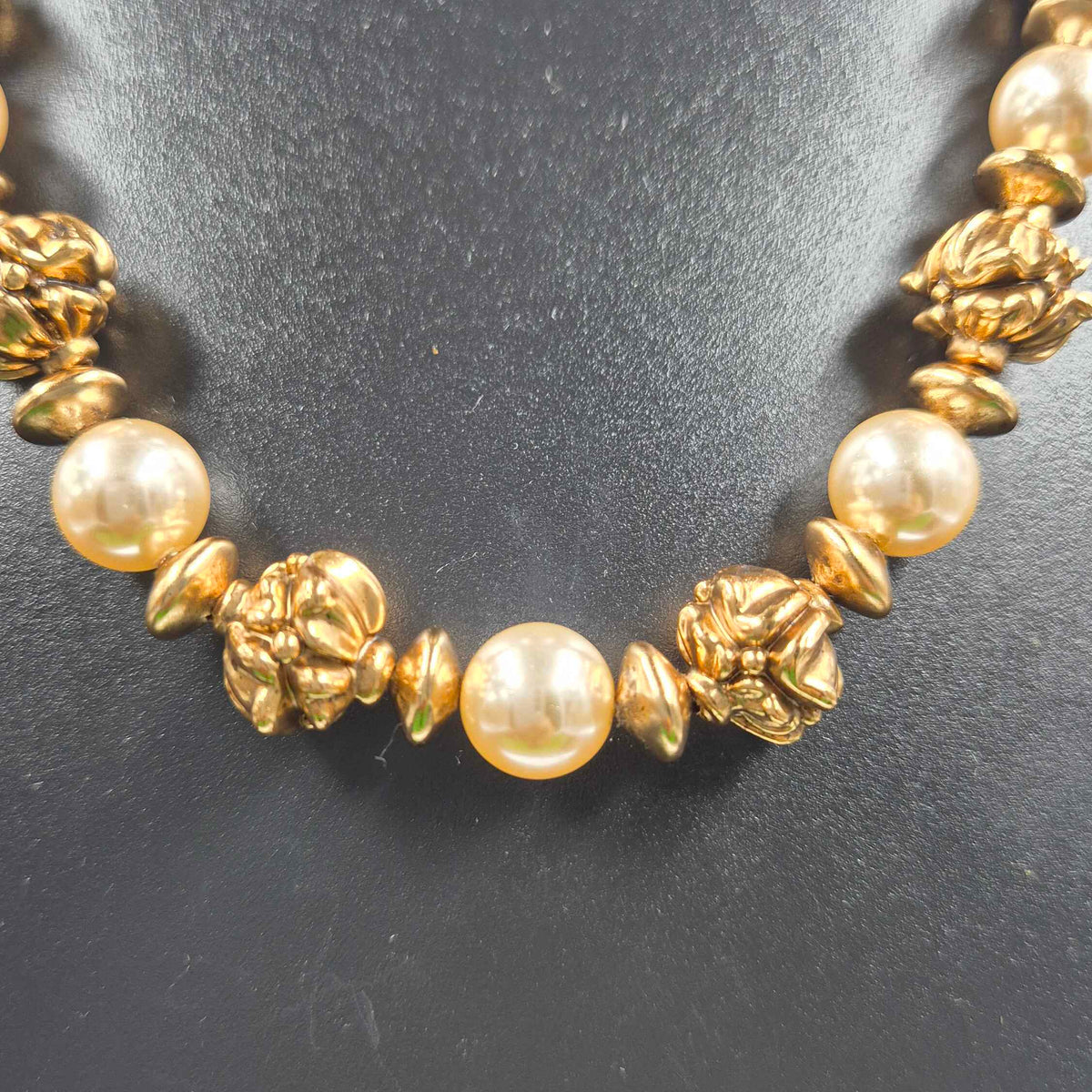 Gold Bead Necklace Set with Pearl Beads and Studs