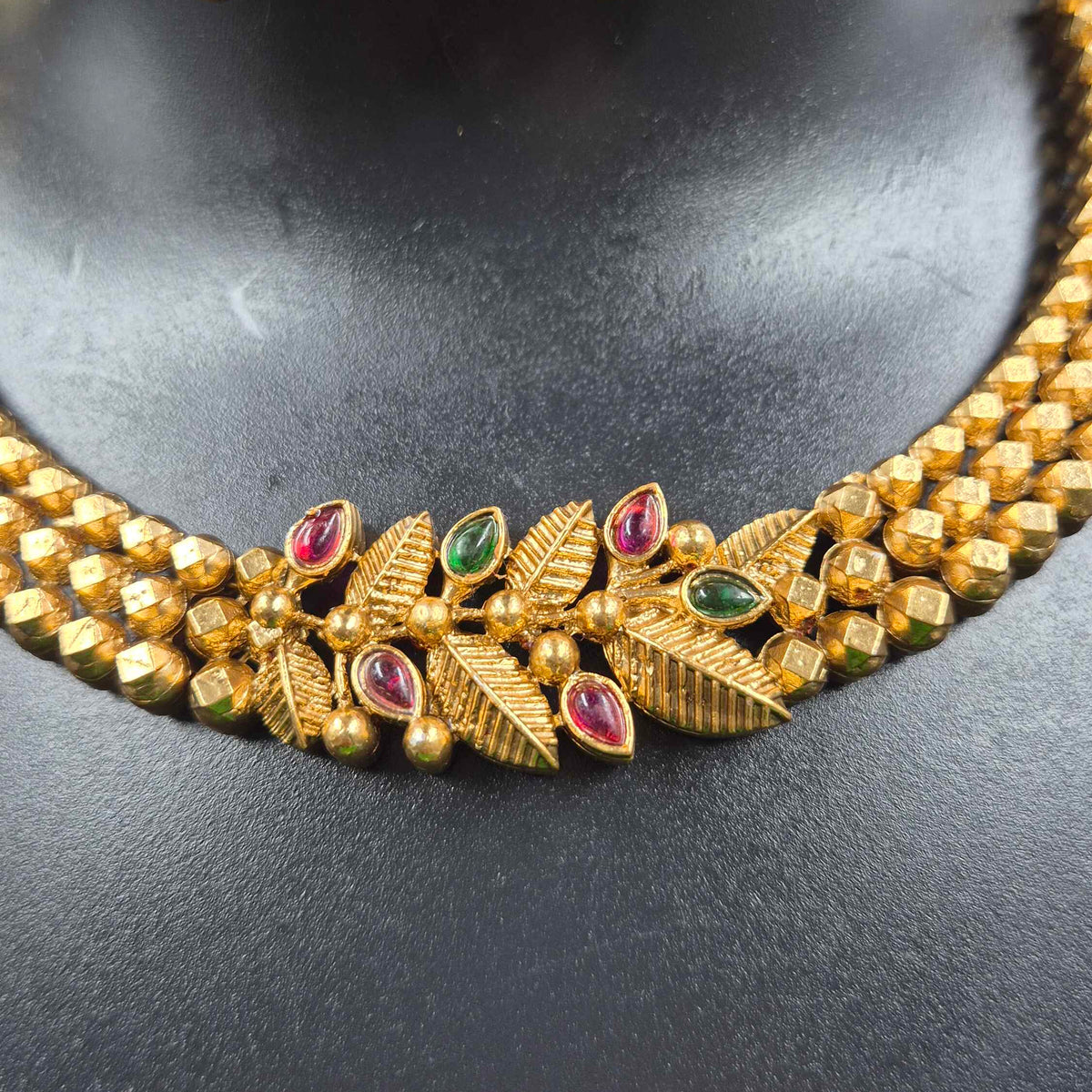 Gold Necklace Set with Ruby Green Stones