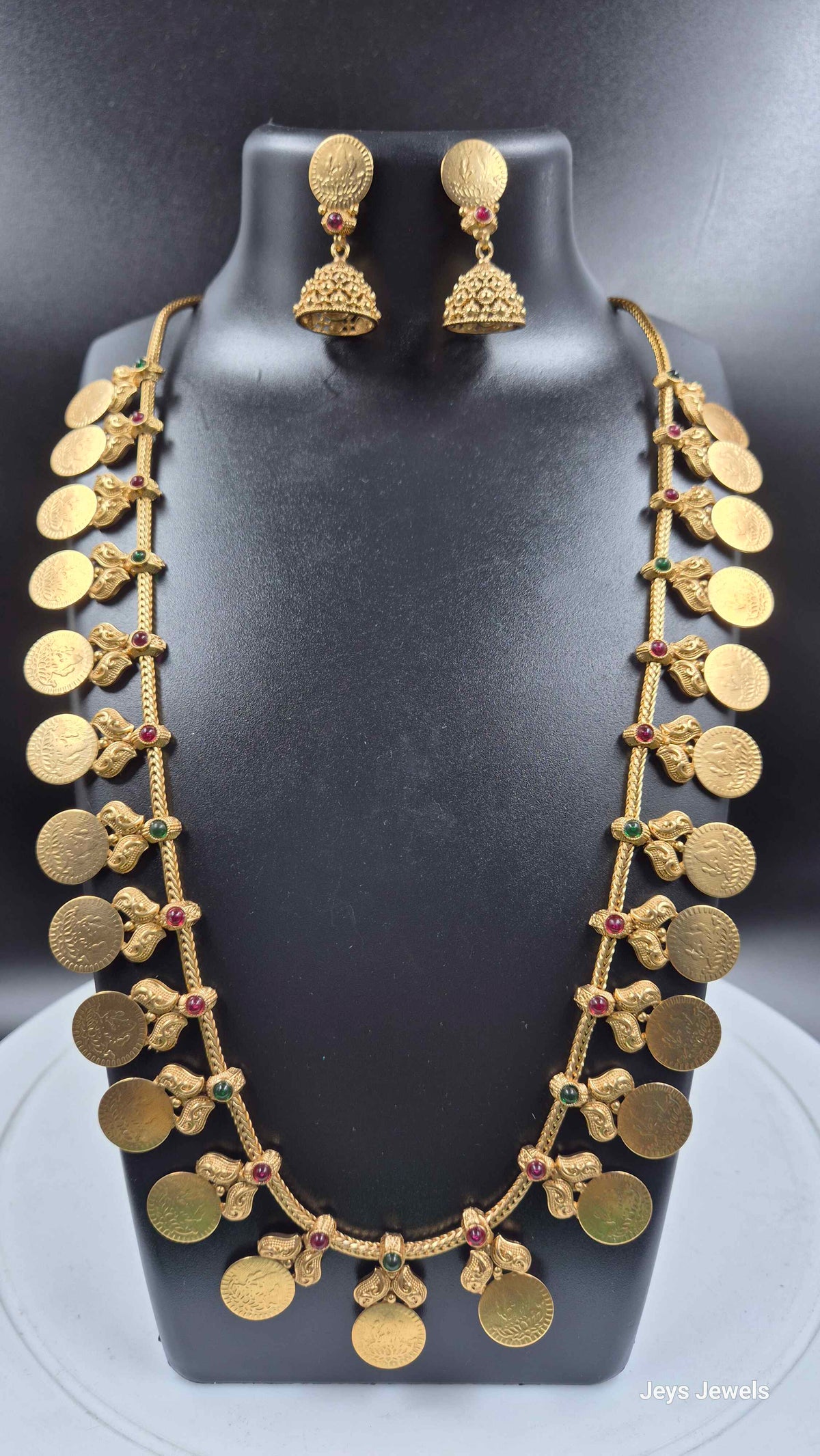 Kerala Style Gold Coin Mala  Set with Jhumkas
