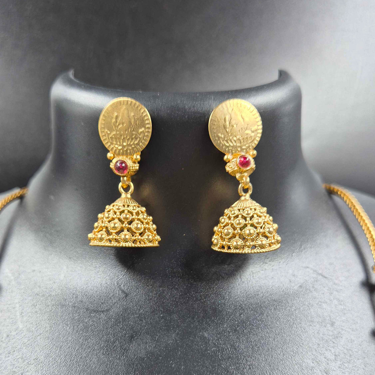 Kerala Style Gold Coin Mala  Set with Jhumkas