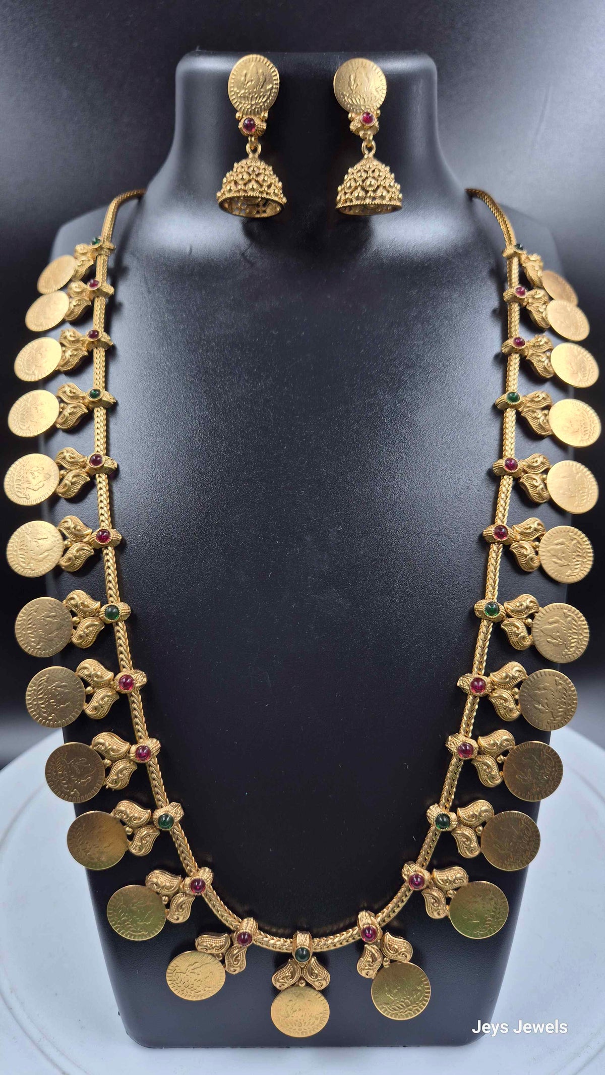 Kerala Style Gold Coin Mala  Set with Jhumkas