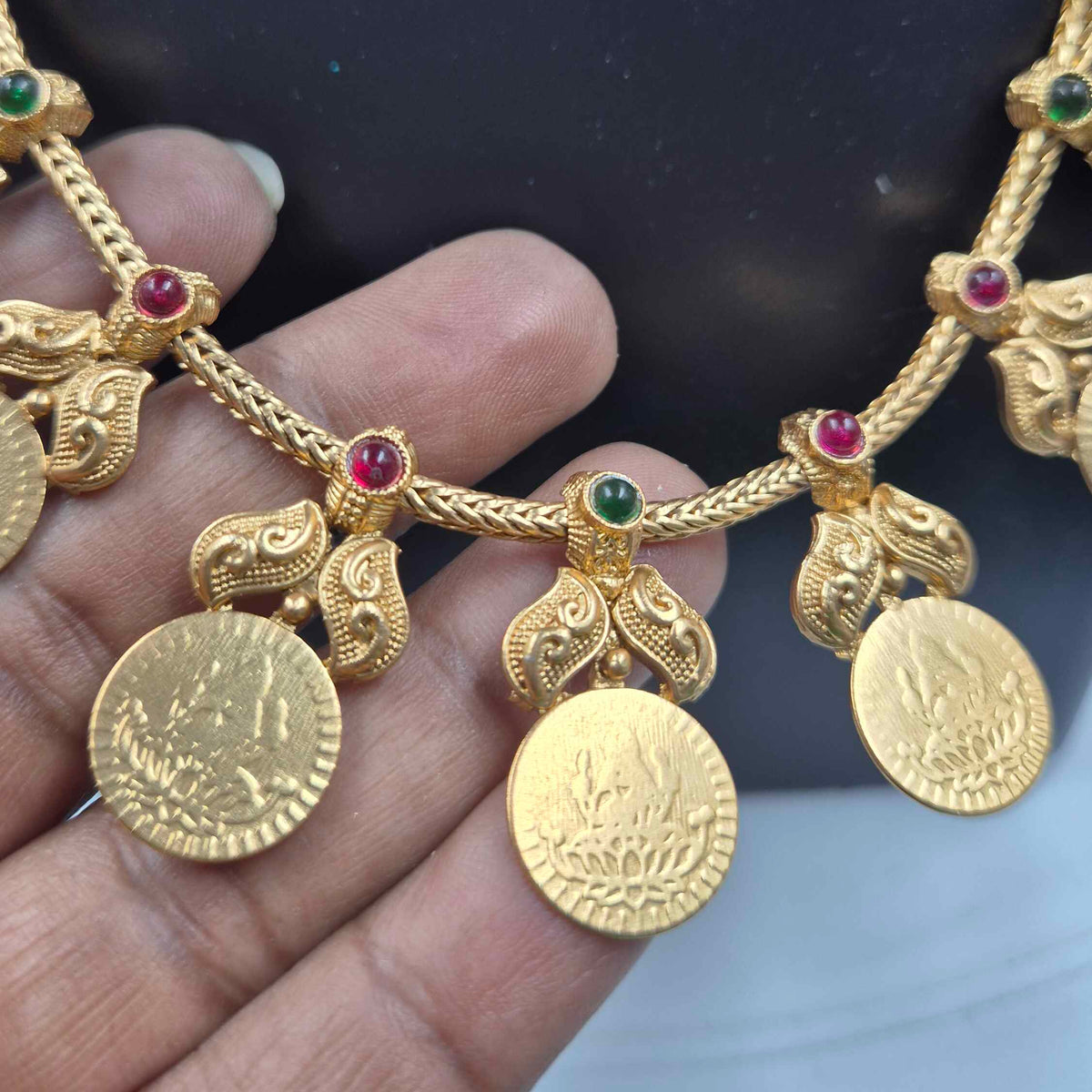 Kerala Style Gold Coin Mala  Set with Jhumkas