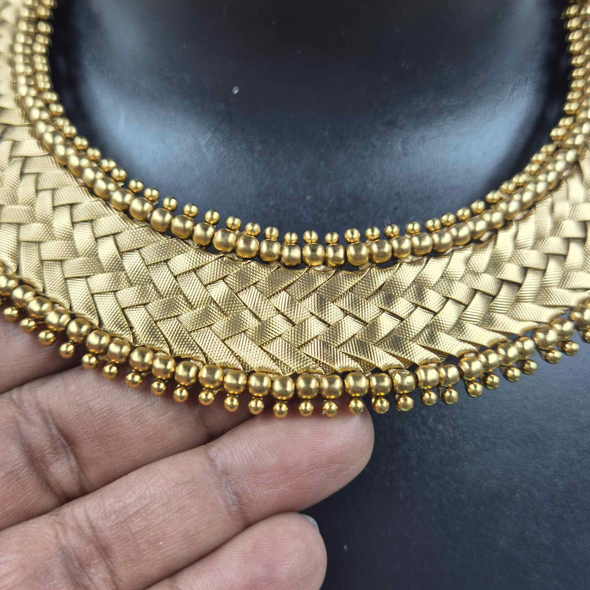 Gold Tone Mat Weaving Necklace – Kerala Style