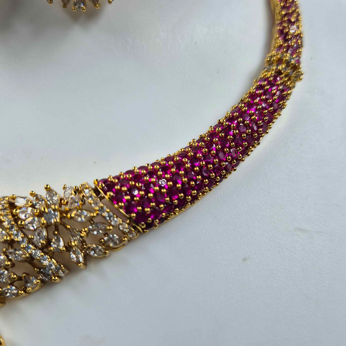 AD Stone Set with Pink and Green Stones and Earrings