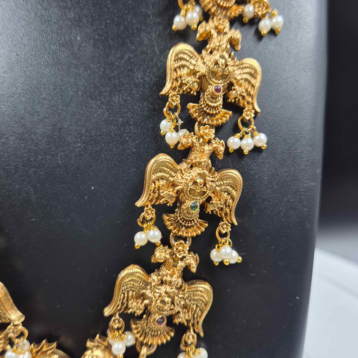 Double Headed Garuda  Set with Green Beads and Pearls