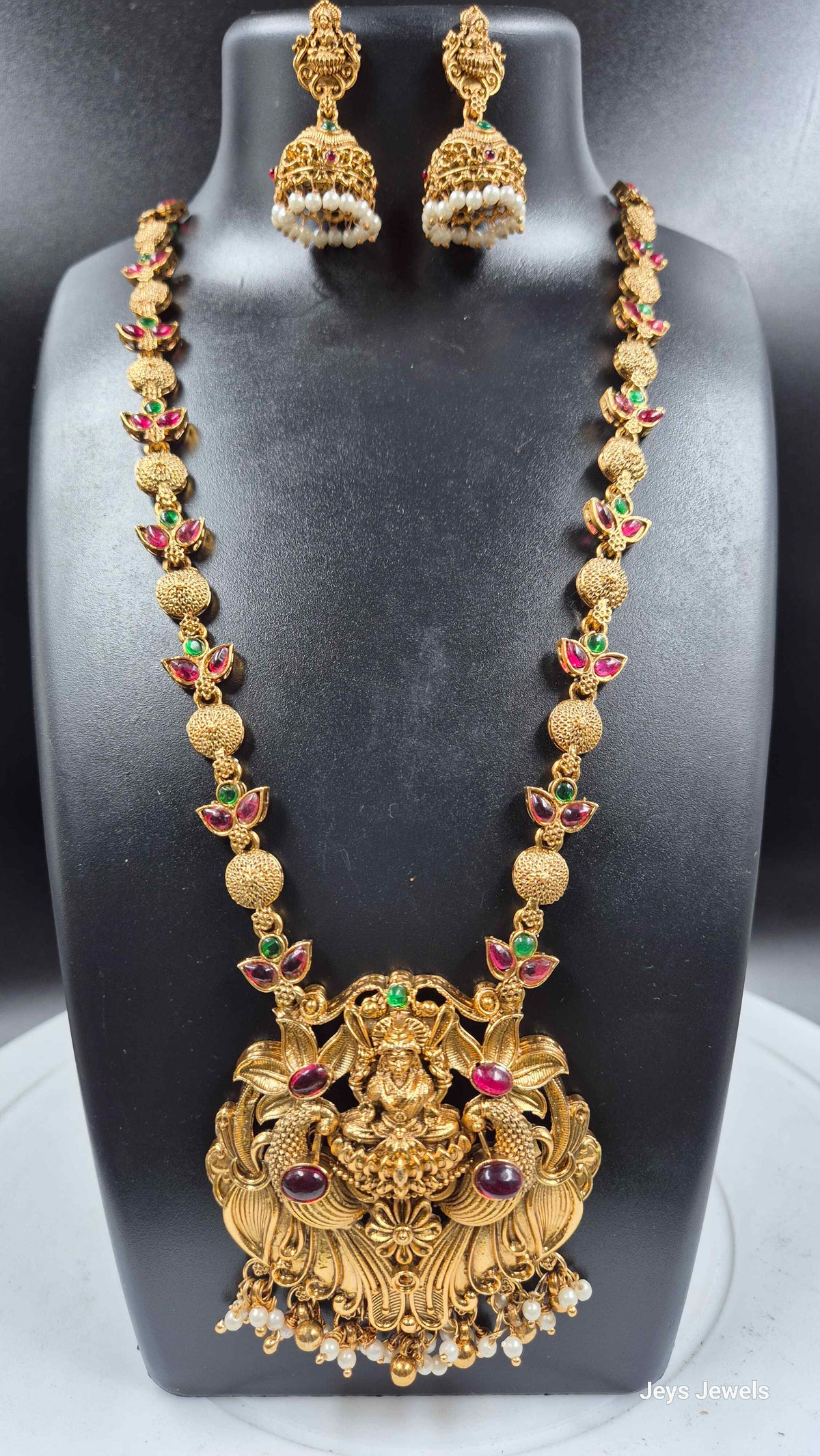 Goddess Lakshmi Temple haram with Ruby, Green Stones