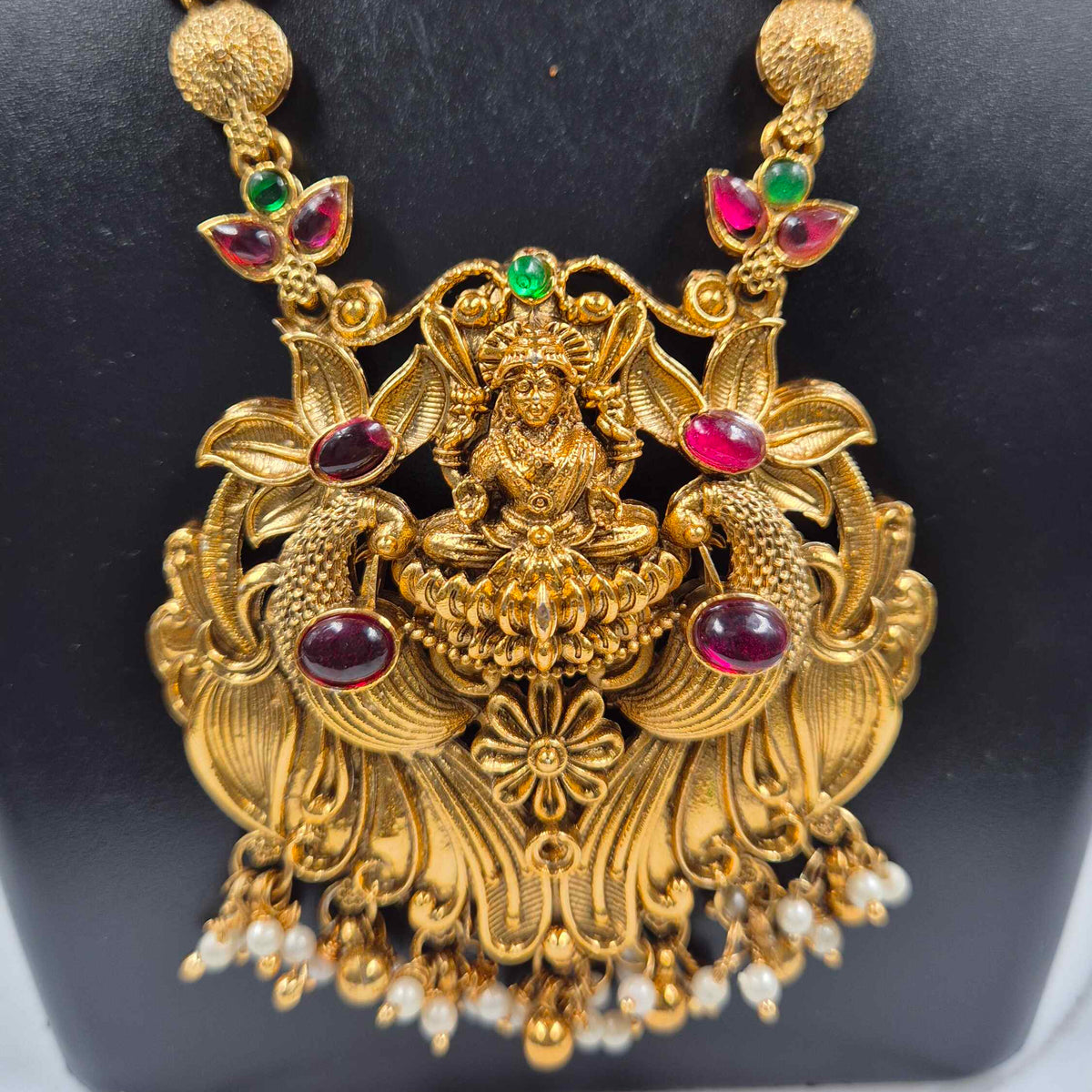Goddess Lakshmi Temple haram with Ruby, Green Stones