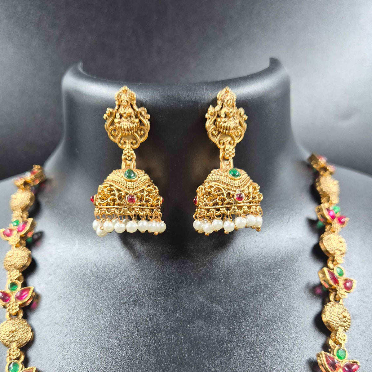 Goddess Lakshmi Temple haram with Ruby, Green Stones