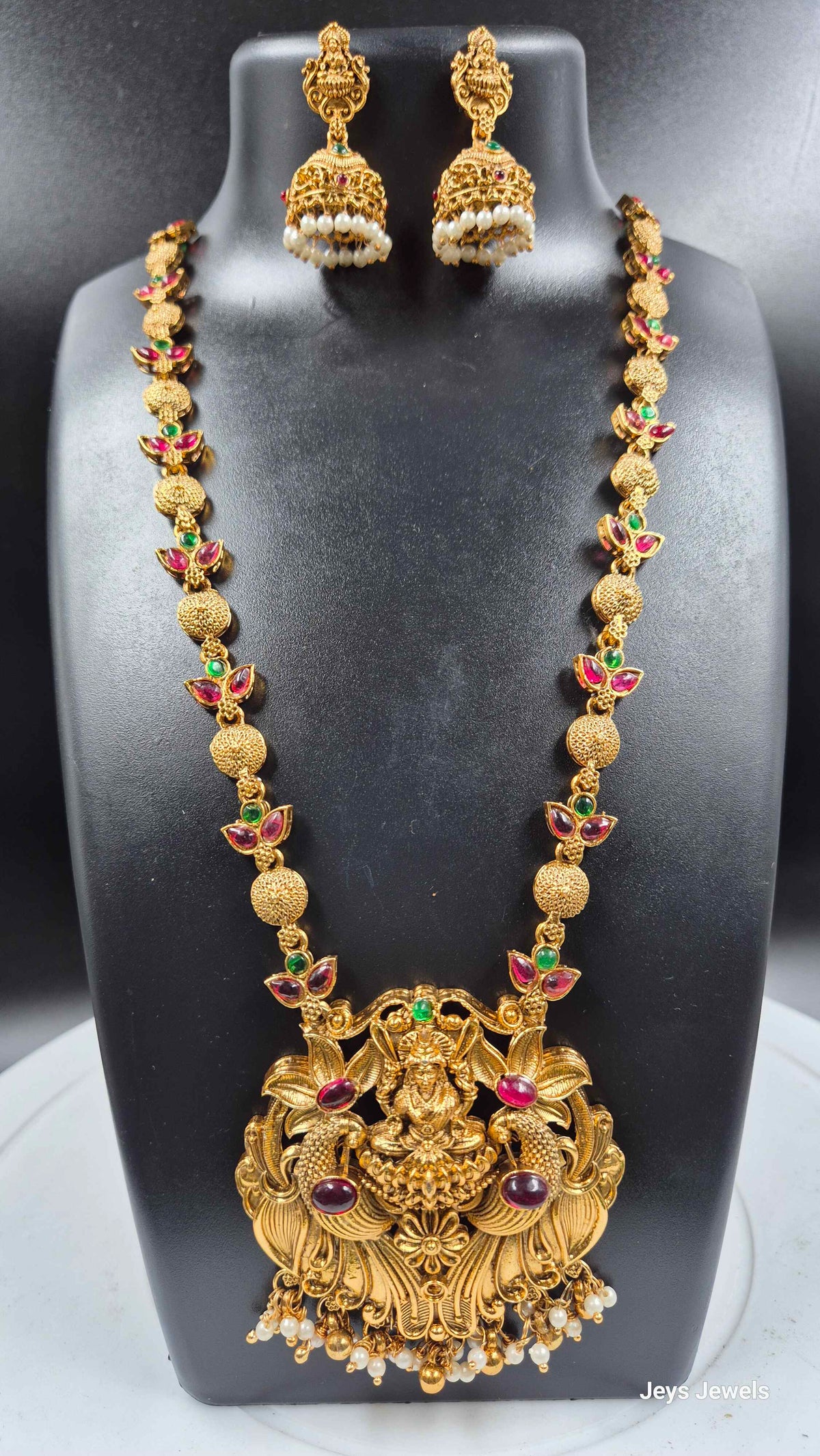 Goddess Lakshmi Temple haram with Ruby, Green Stones