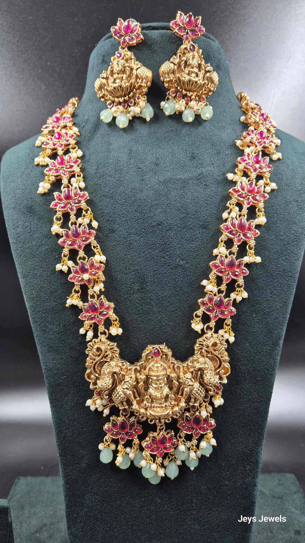 Traditional Lakshmi Temple Haram with lotus motifs