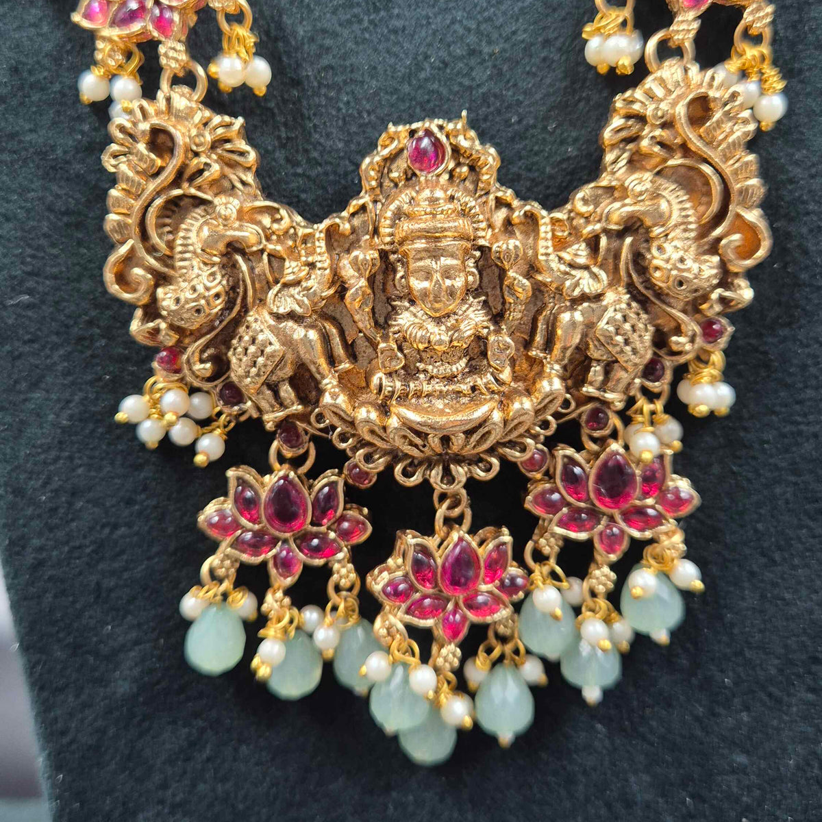 Traditional Lakshmi Temple Haram with lotus motifs
