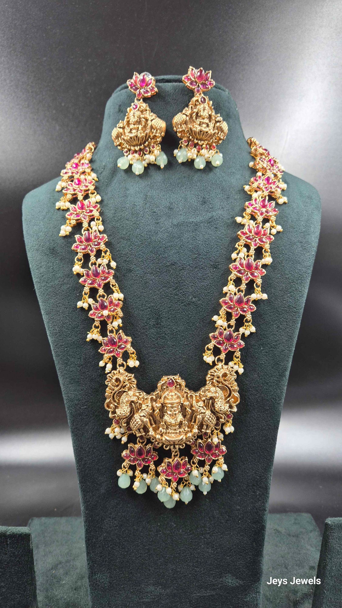 Traditional Lakshmi Temple Haram with lotus motifs