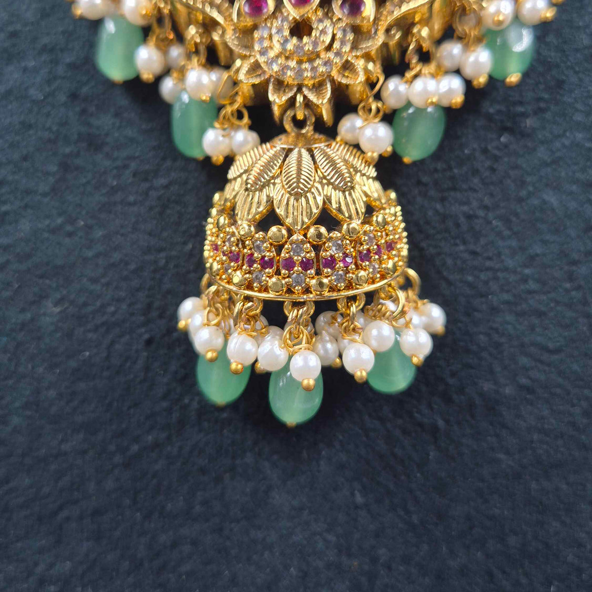 Gajalakshmi necklace with half jhumka hanging pendant