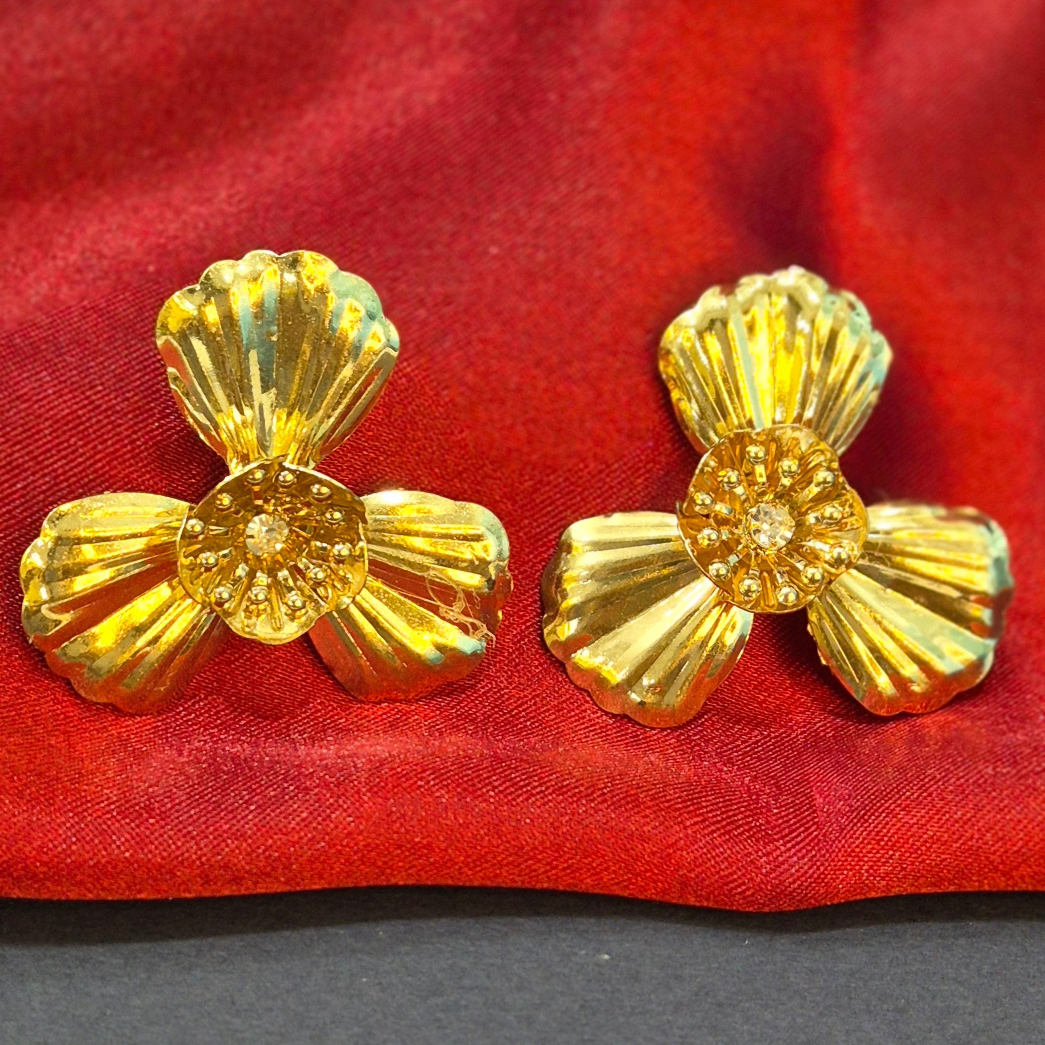 Anti Tarnish Gold 3 Petal Flower Stud