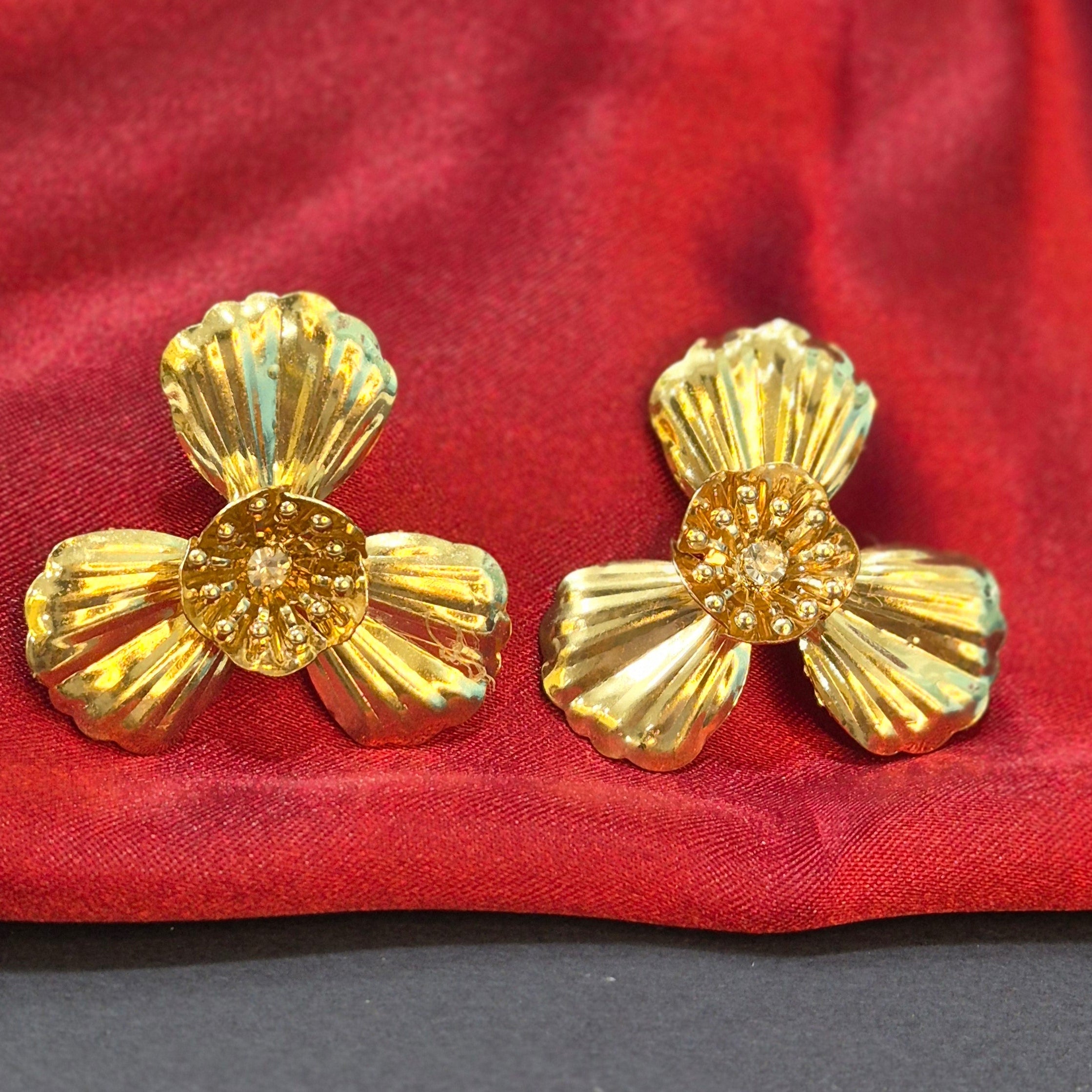 Anti Tarnish Gold 3 Petal Flower Stud