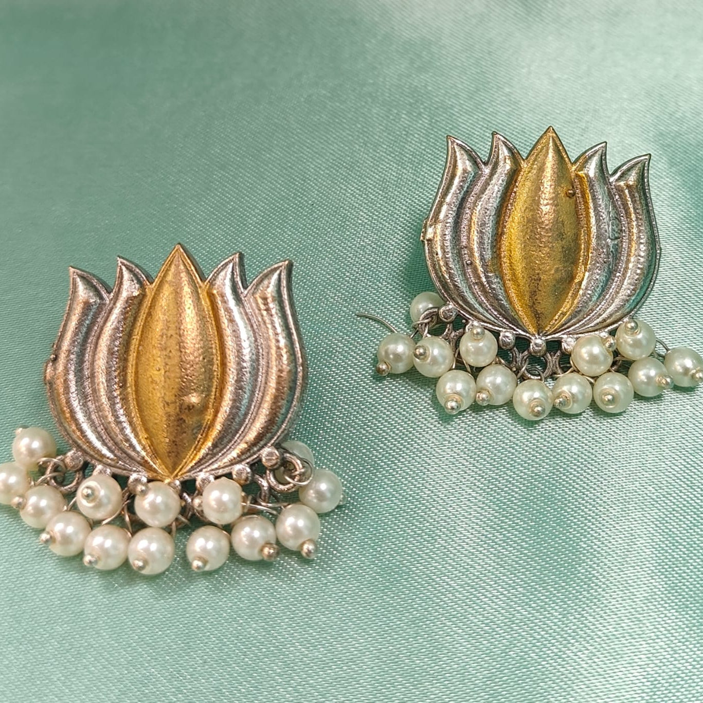 Antique Lotus Pearl Drop Earrings