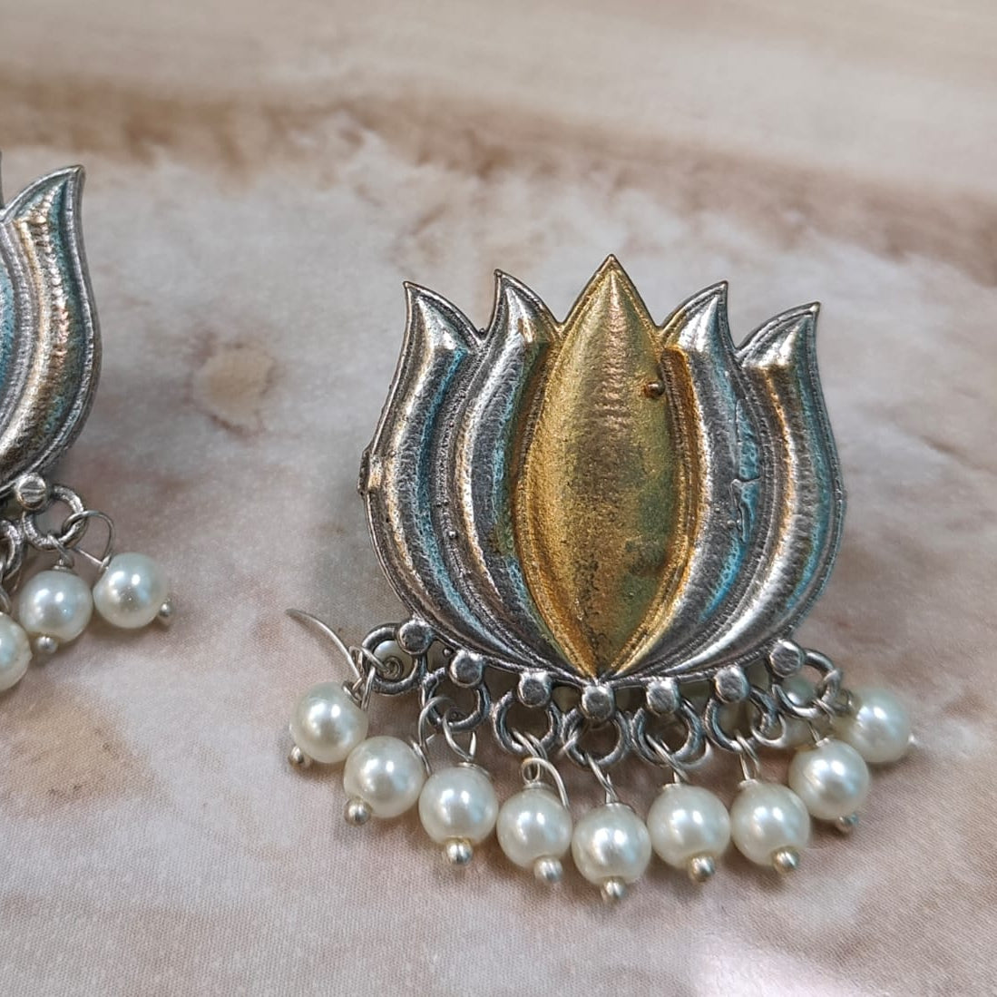 Antique Lotus Pearl Drop Earrings