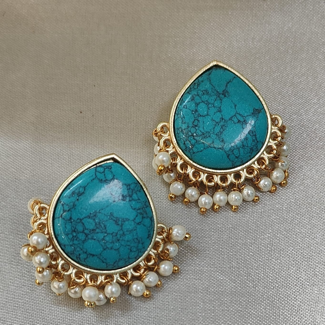 Turquoise Stud with  Pearl droppings