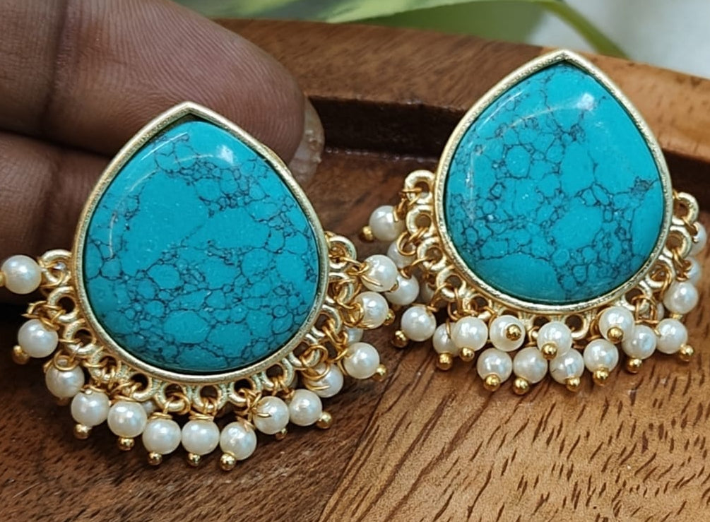 Turquoise Stud with  Pearl droppings