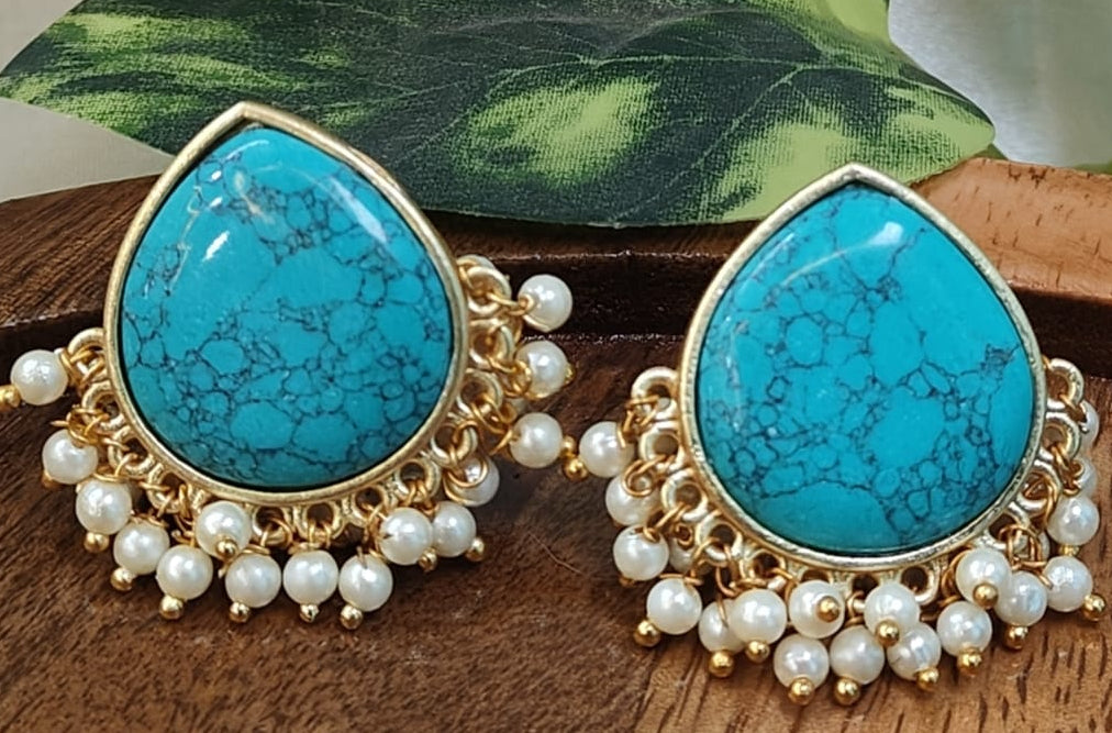 Turquoise Stud with  Pearl droppings