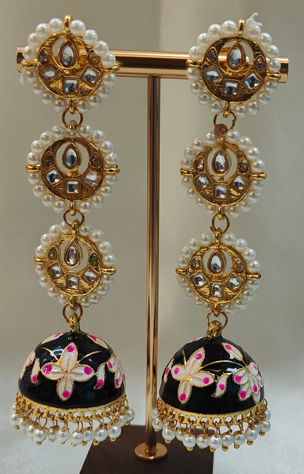 Meenakari Long With Pearl Jhumkas