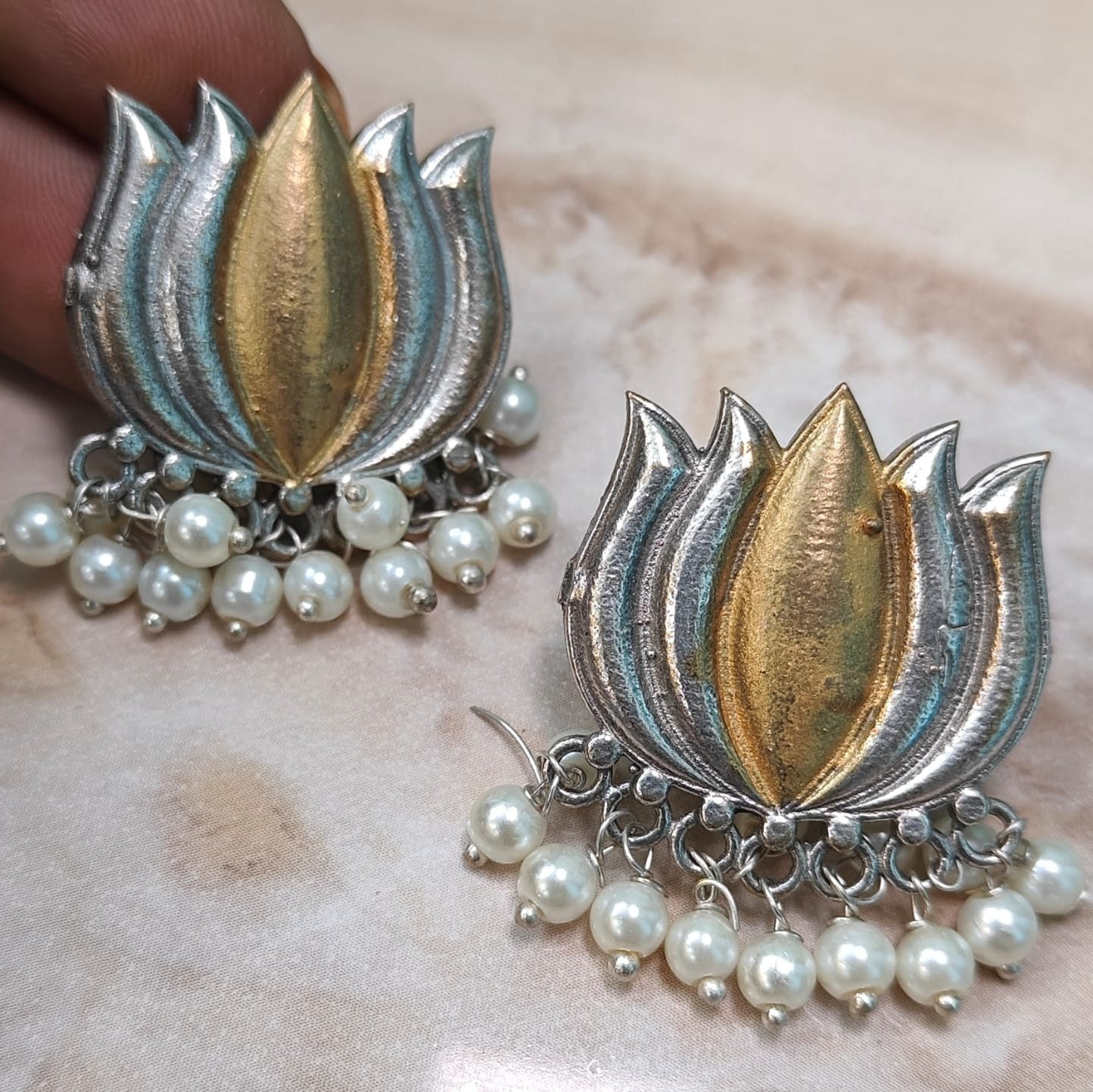 Antique Lotus Pearl Drop Earrings
