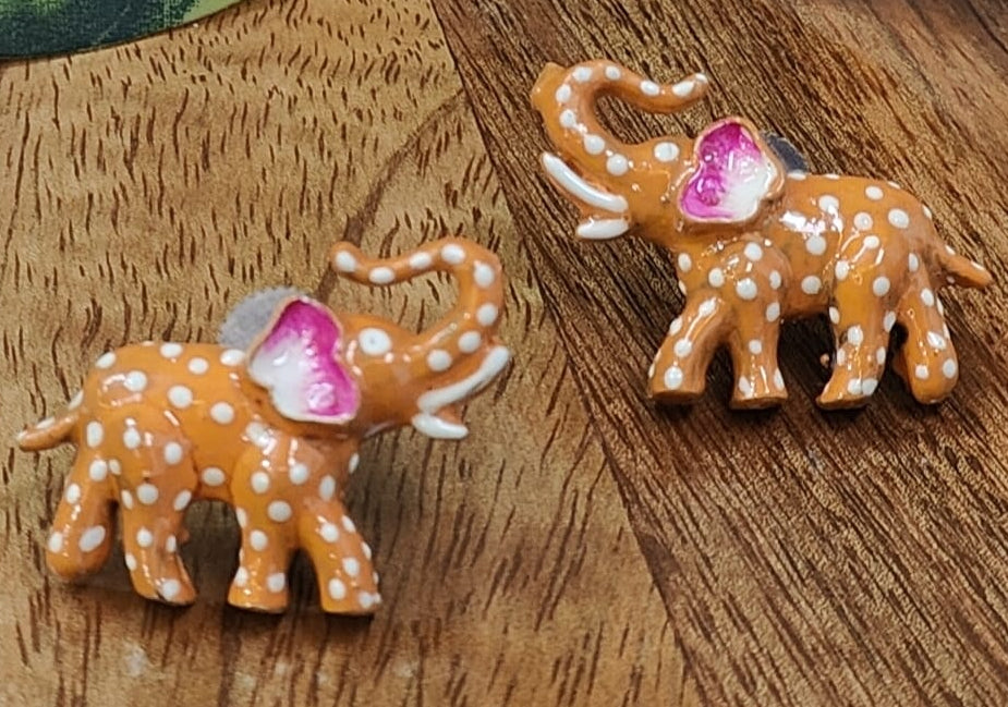 Meenakari Handcrafted Elephant Design  Enamel Earrings – Orange & White  Polka Style