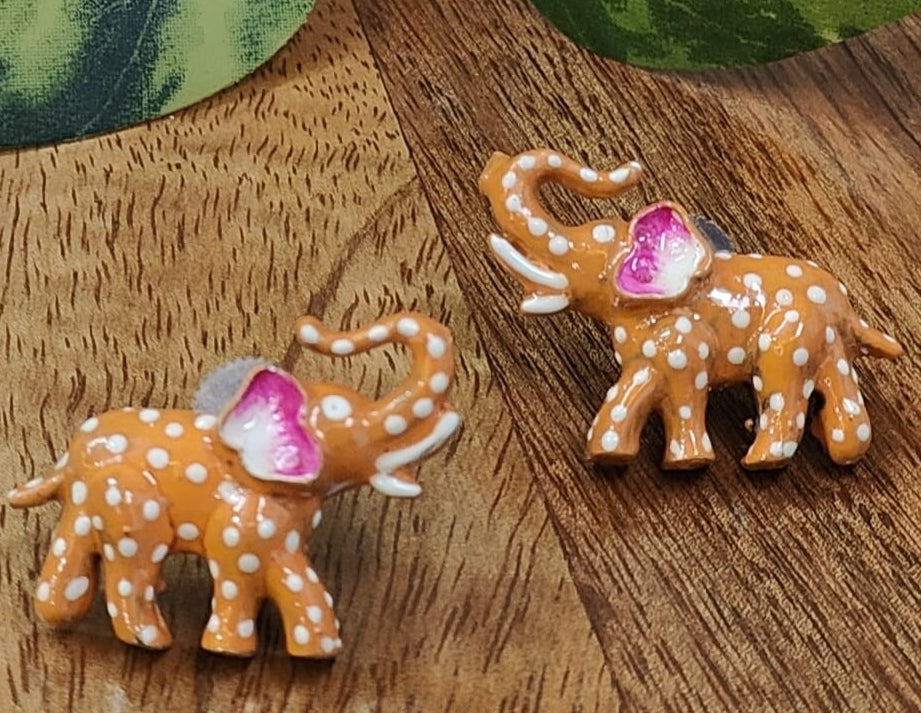Meenakari Handcrafted Elephant Design  Enamel Earrings – Orange & White  Polka Style