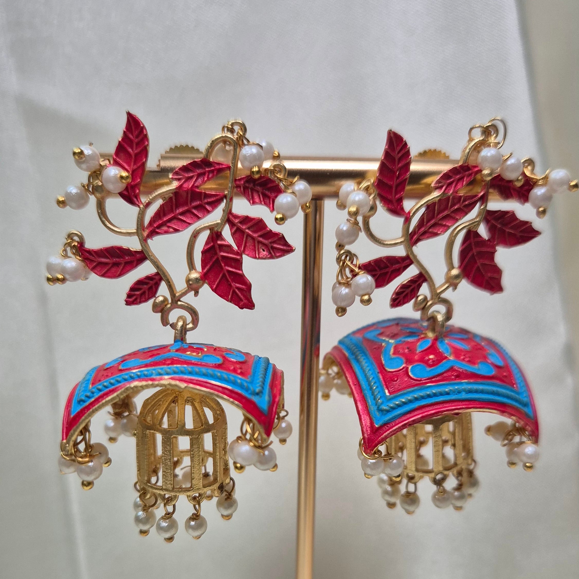 Meenakari Flat Umbrella Jhumkas
