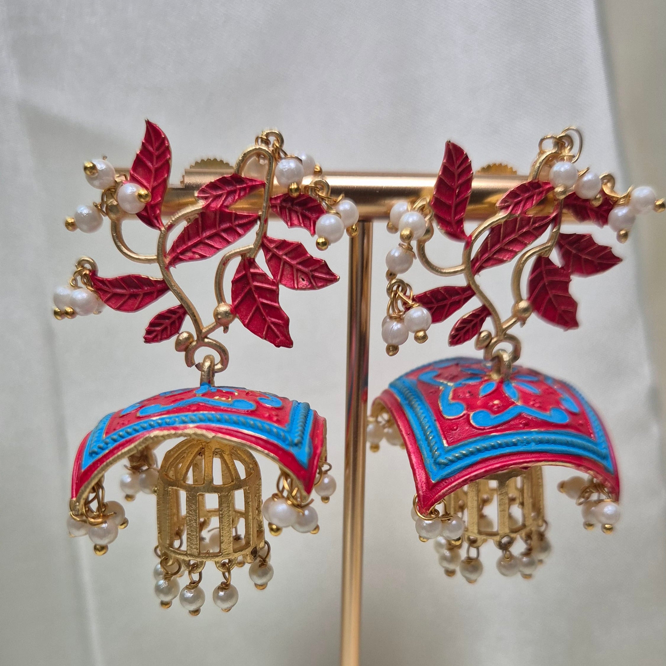 Meenakari Flat Umbrella Jhumkas