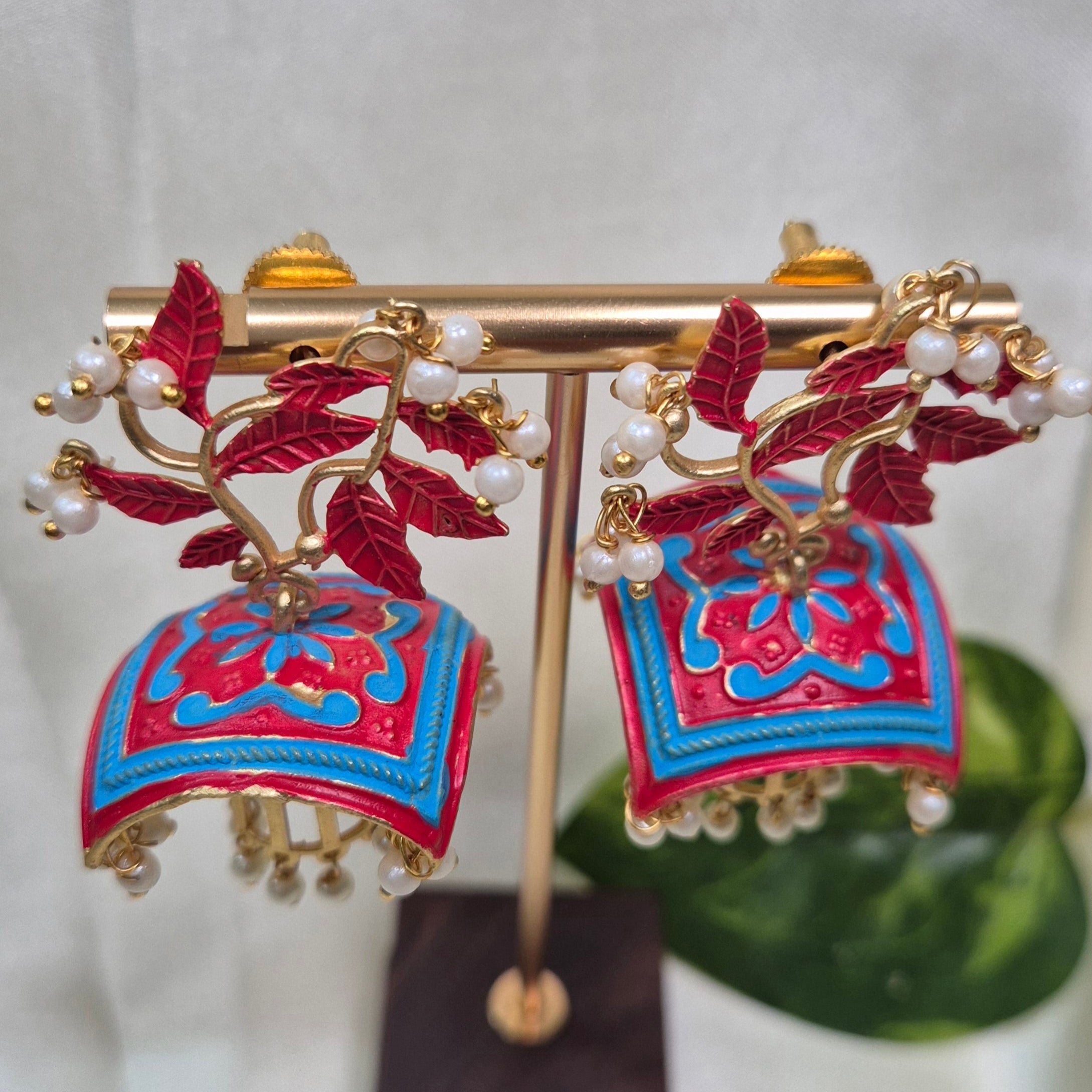 Meenakari Flat Umbrella Jhumkas
