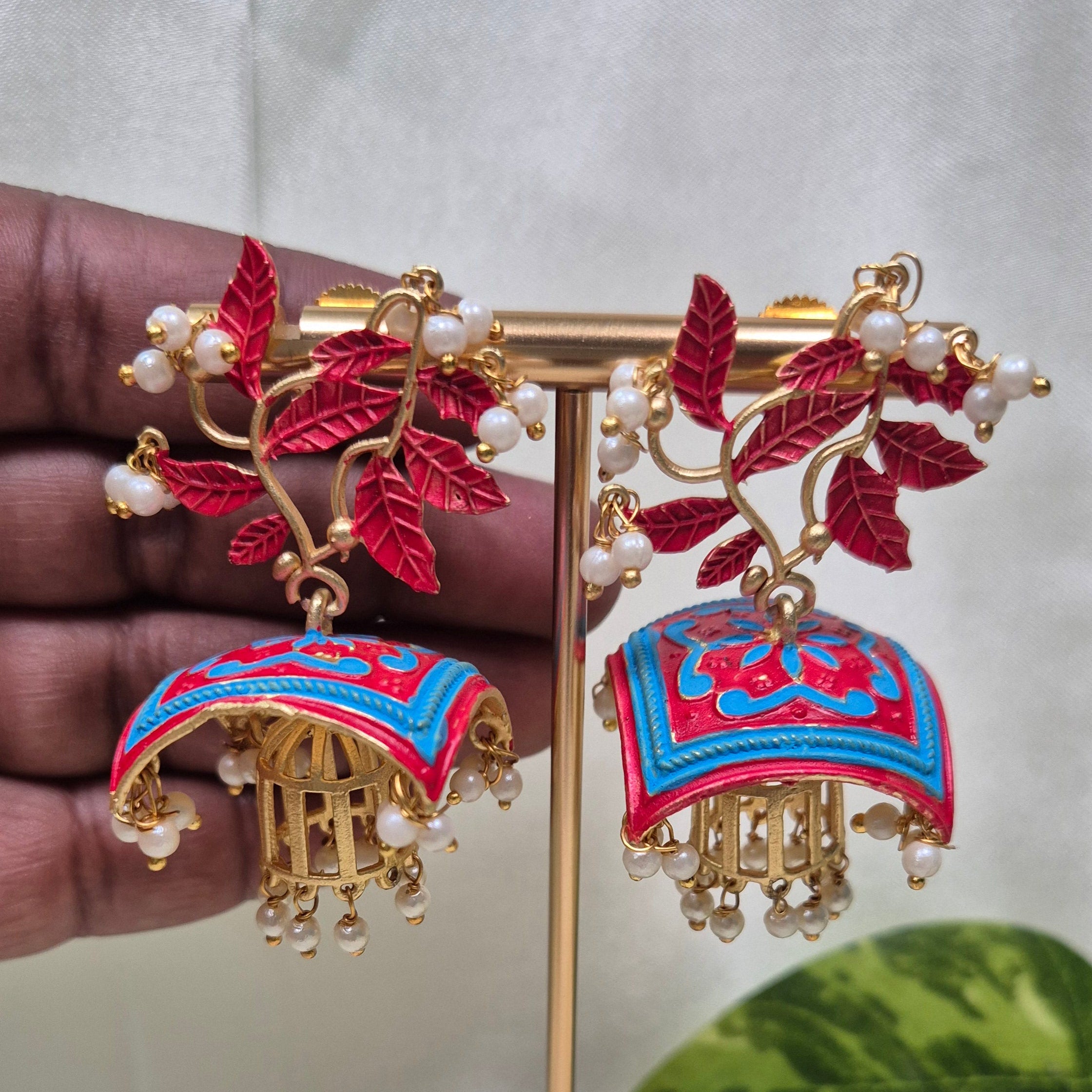 Meenakari Flat Umbrella Jhumkas