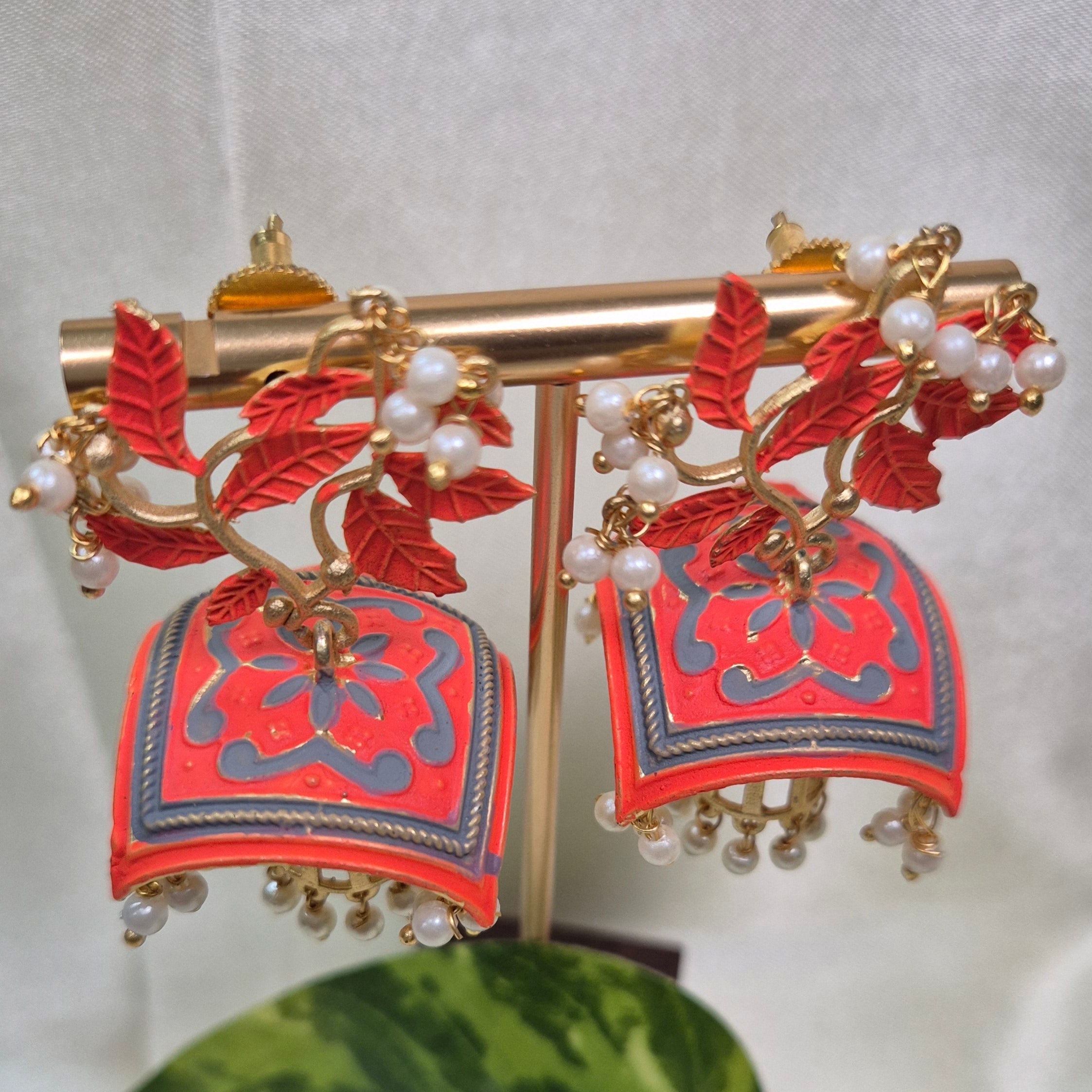 Meenakari Flat Umbrella Jhumkas