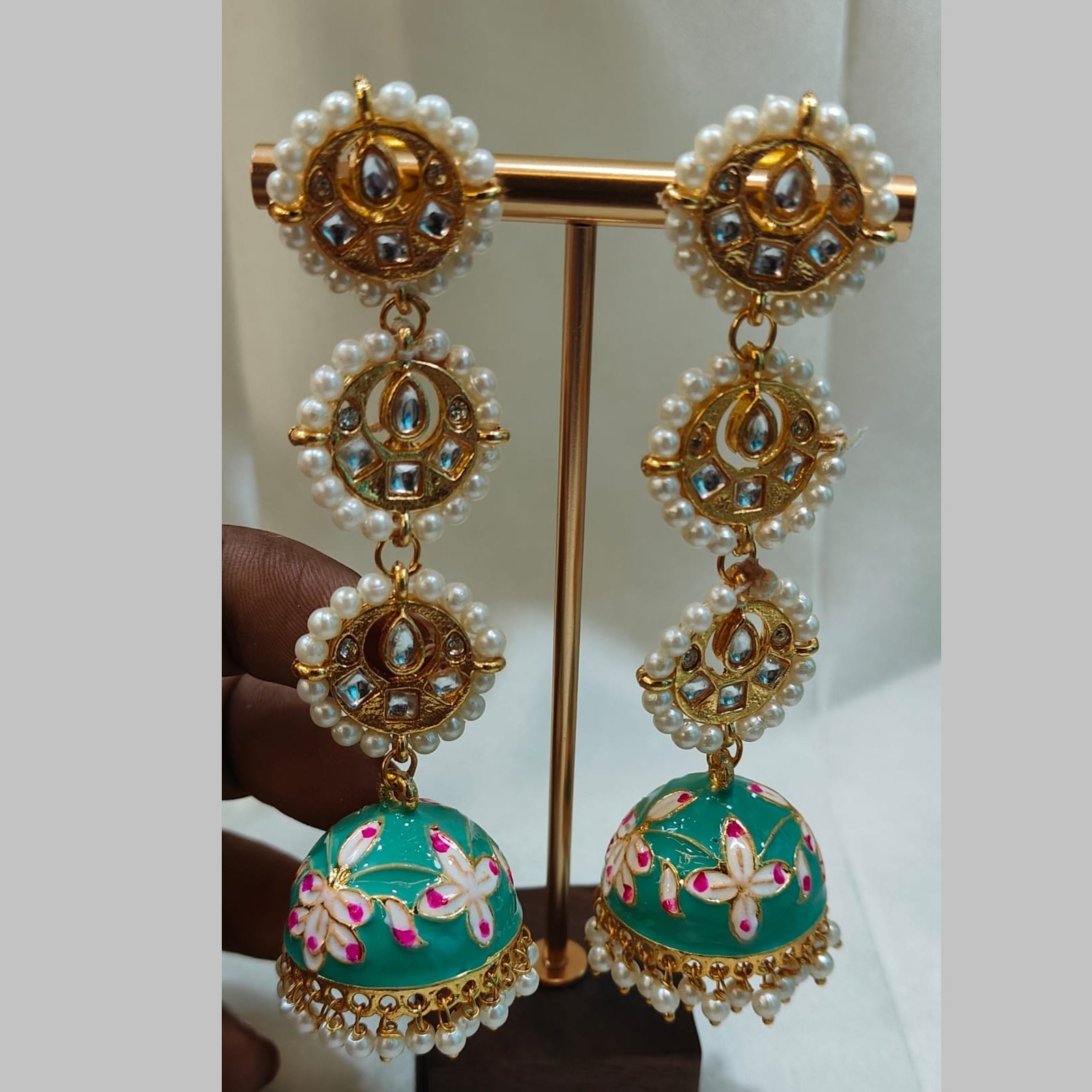 Meenakari Long With Pearl Jhumkas