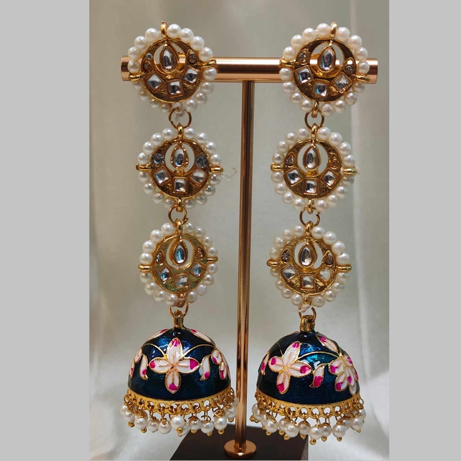 Meenakari Long With Pearl Jhumkas