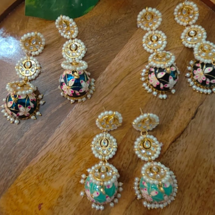 Meenakari Long With Pearl Jhumkas