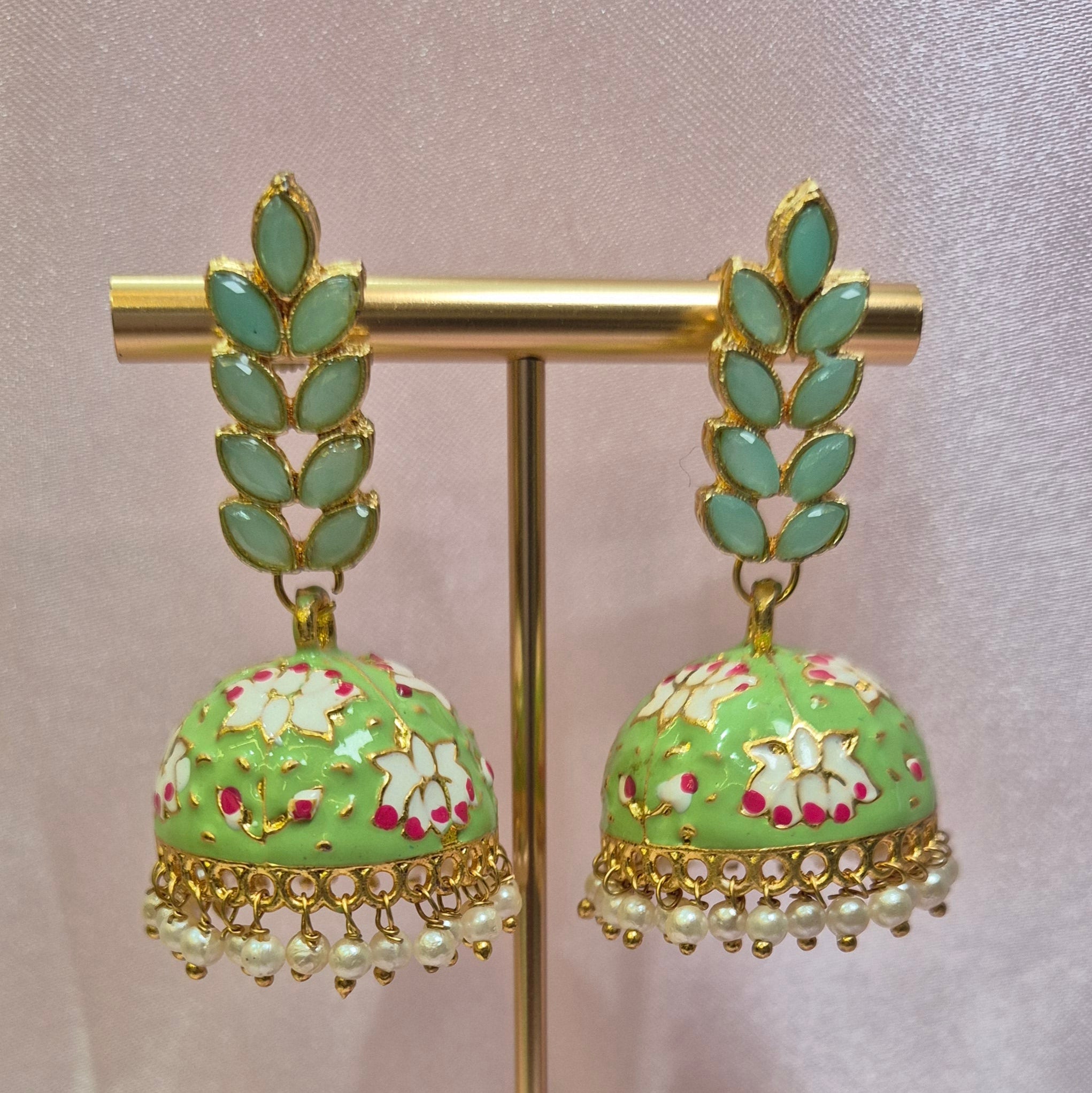 Meenakari Red Jhumka With Pearls