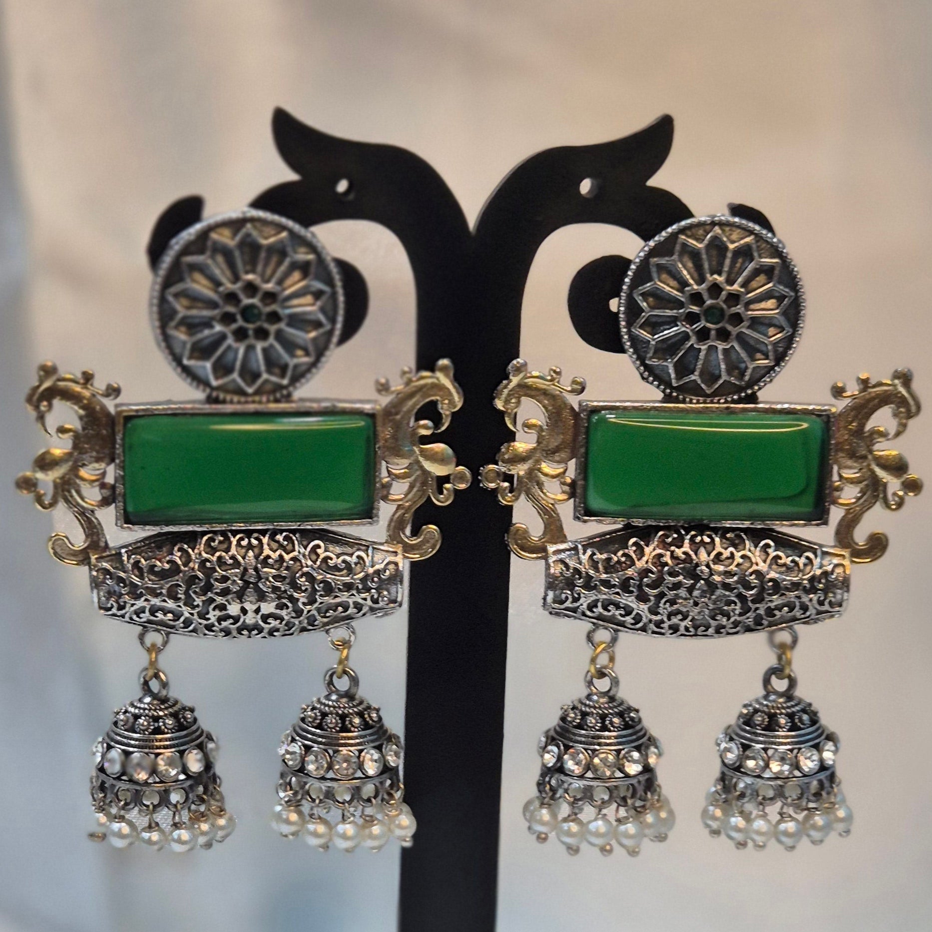 Twinkling Twin Oxidised Dual Tone Jhumkas