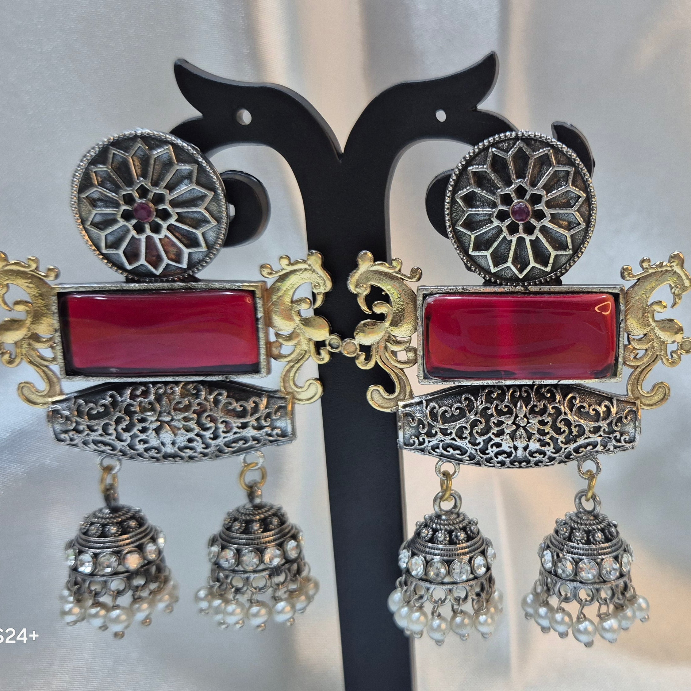 Twinkling Twin Oxidised Dual Tone Jhumkas