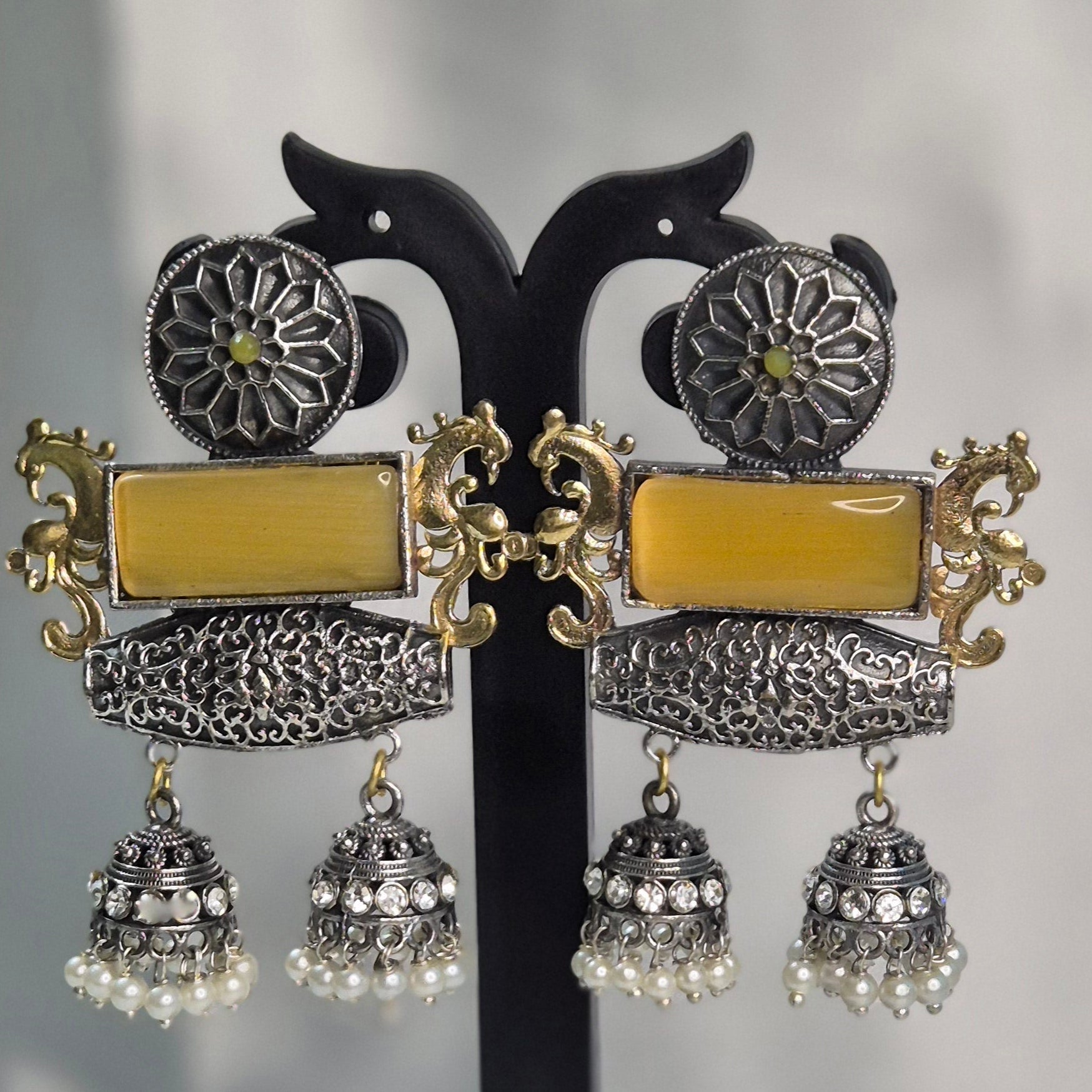 Twinkling Twin Oxidised Dual Tone Jhumkas