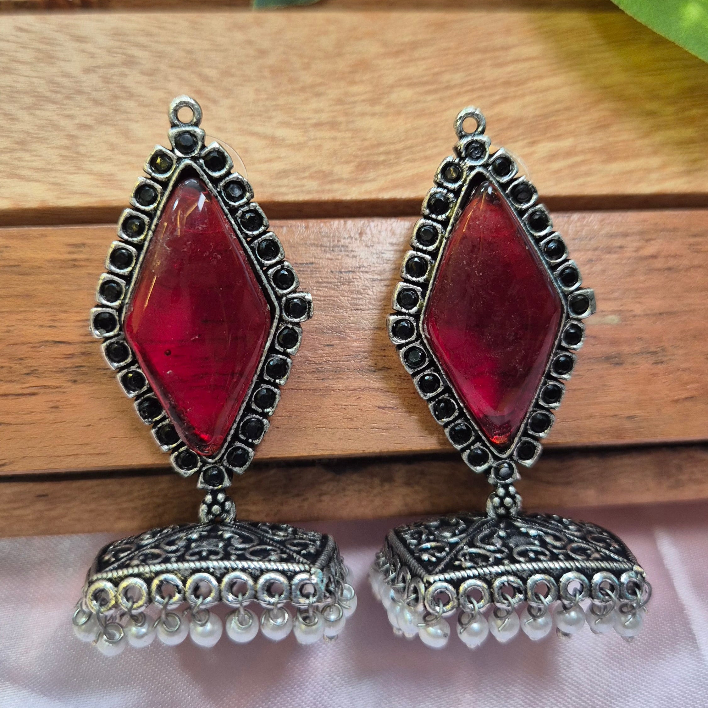 Oxidised Square Jhumkas,Yellow, Honey Colour Jhumkas