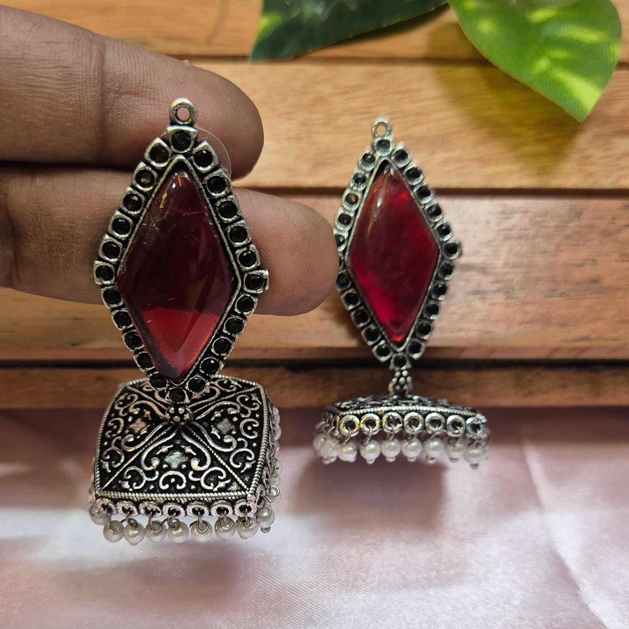 Oxidised Square Jhumkas,Yellow, Honey Colour Jhumkas