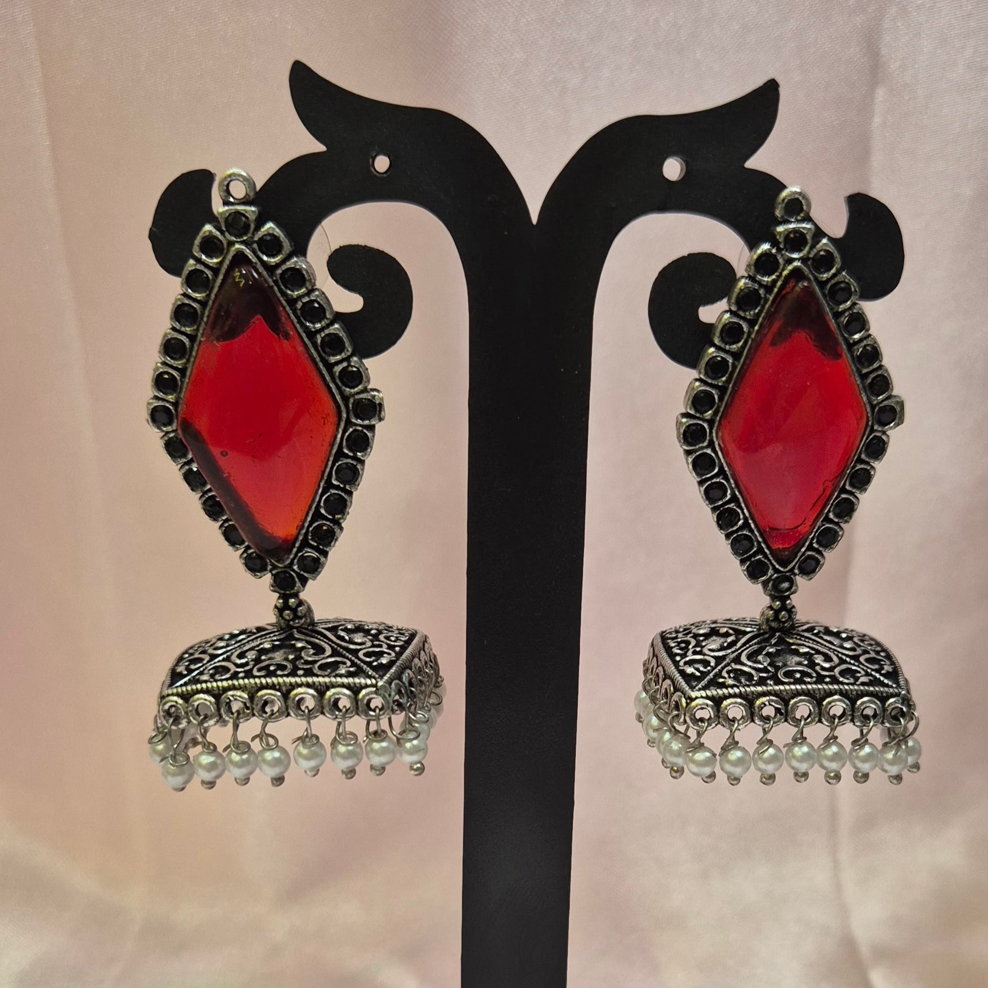 Oxidised Square Jhumkas,Yellow, Honey Colour Jhumkas