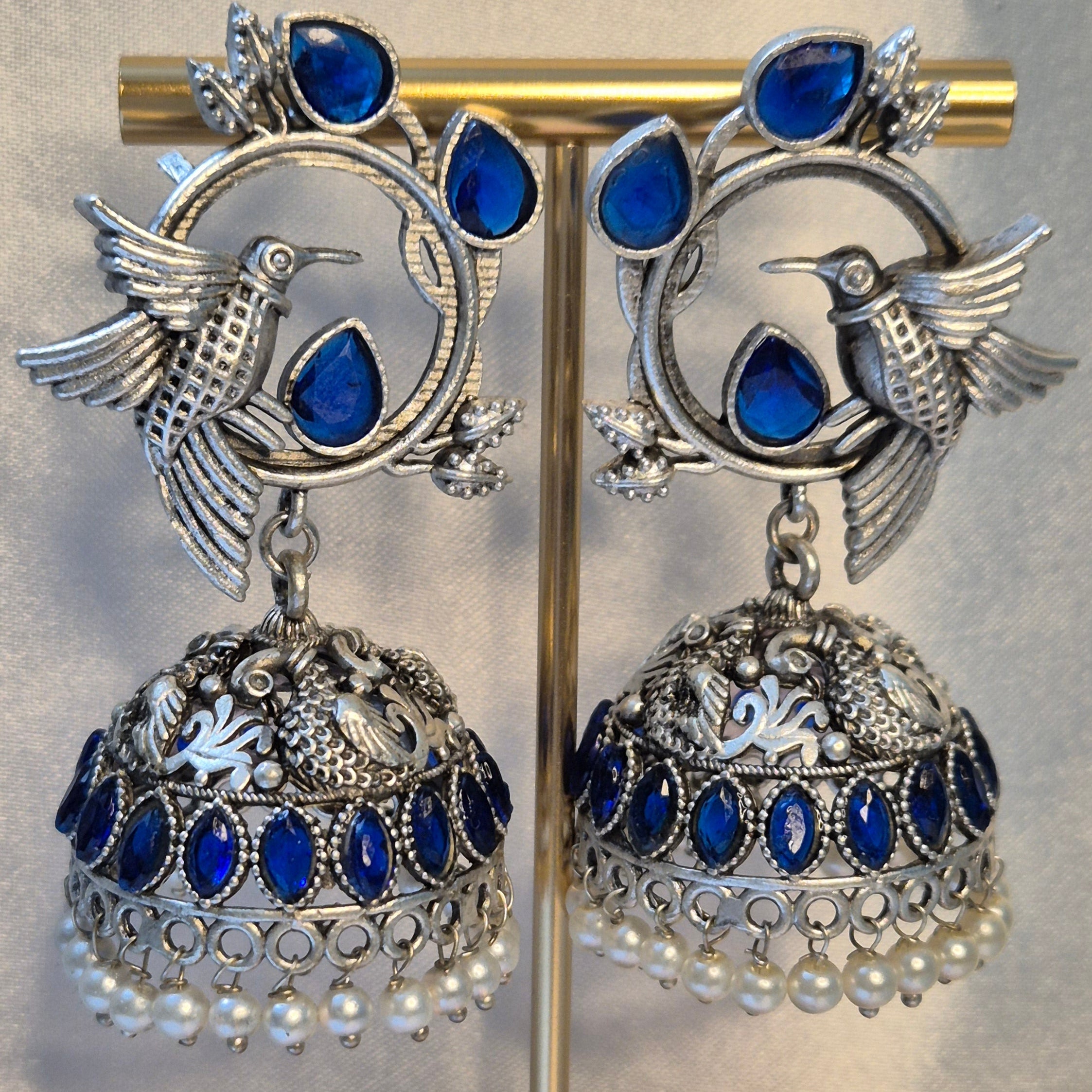 Oxidised Bird Design Jhumkas