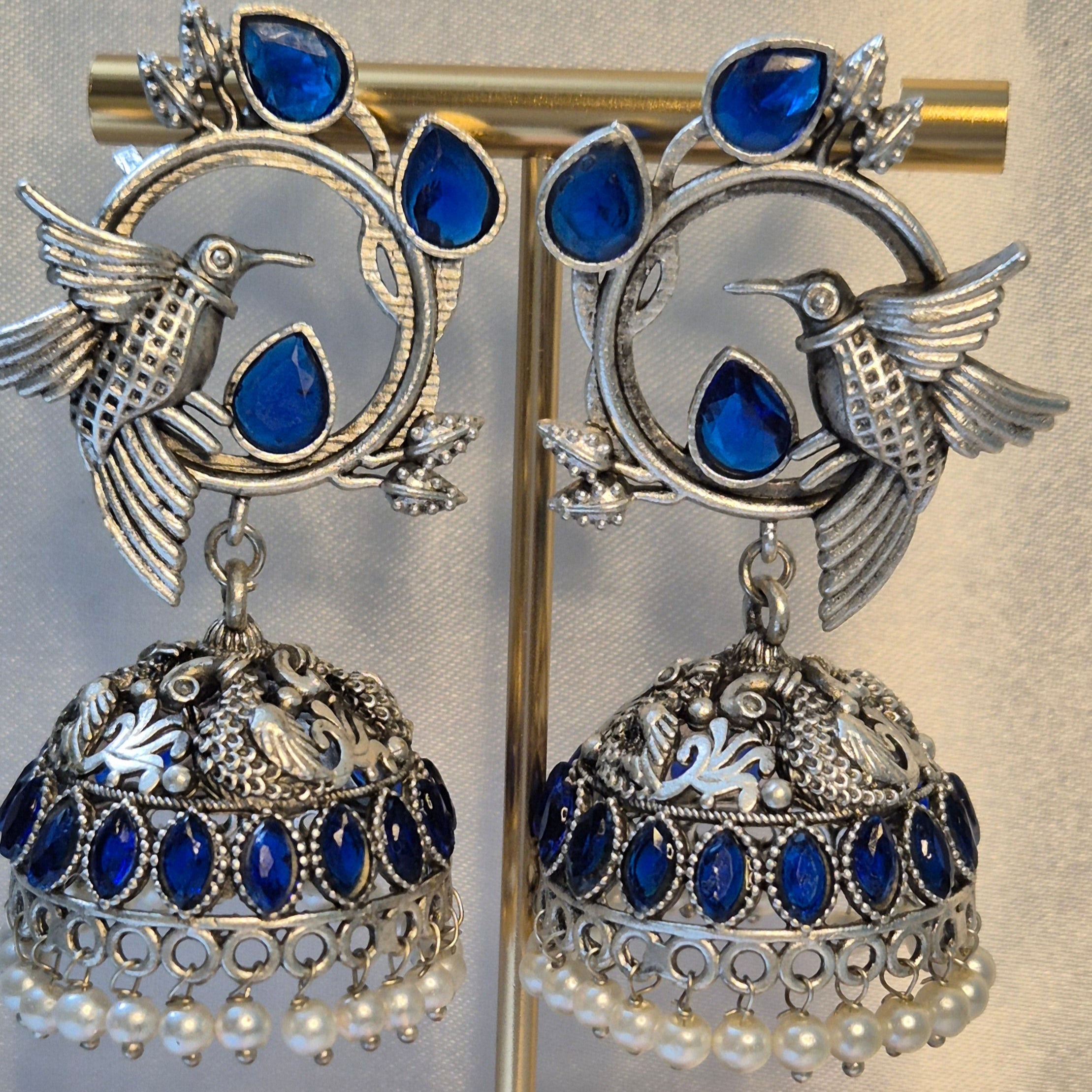 Oxidised Bird Design Jhumkas
