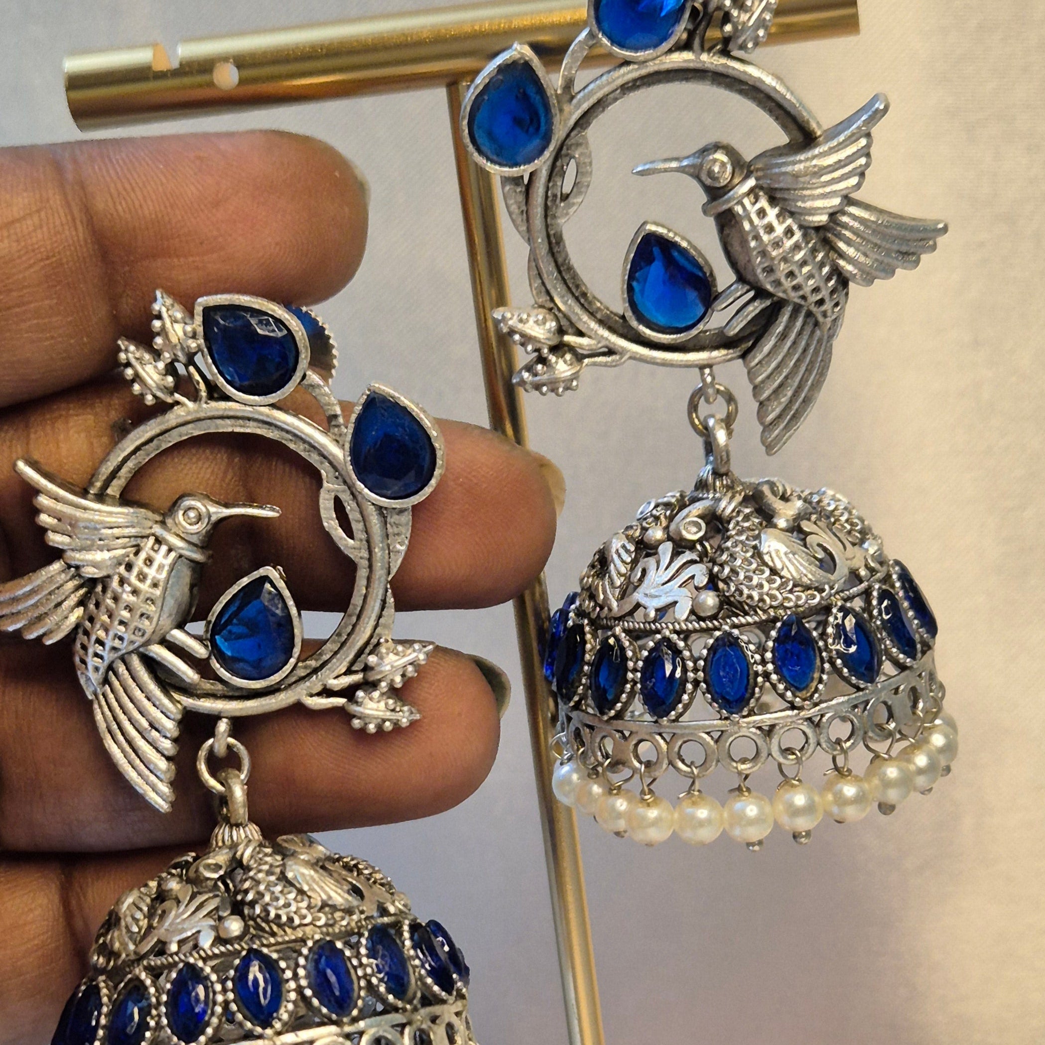 Oxidised Bird Design Jhumkas