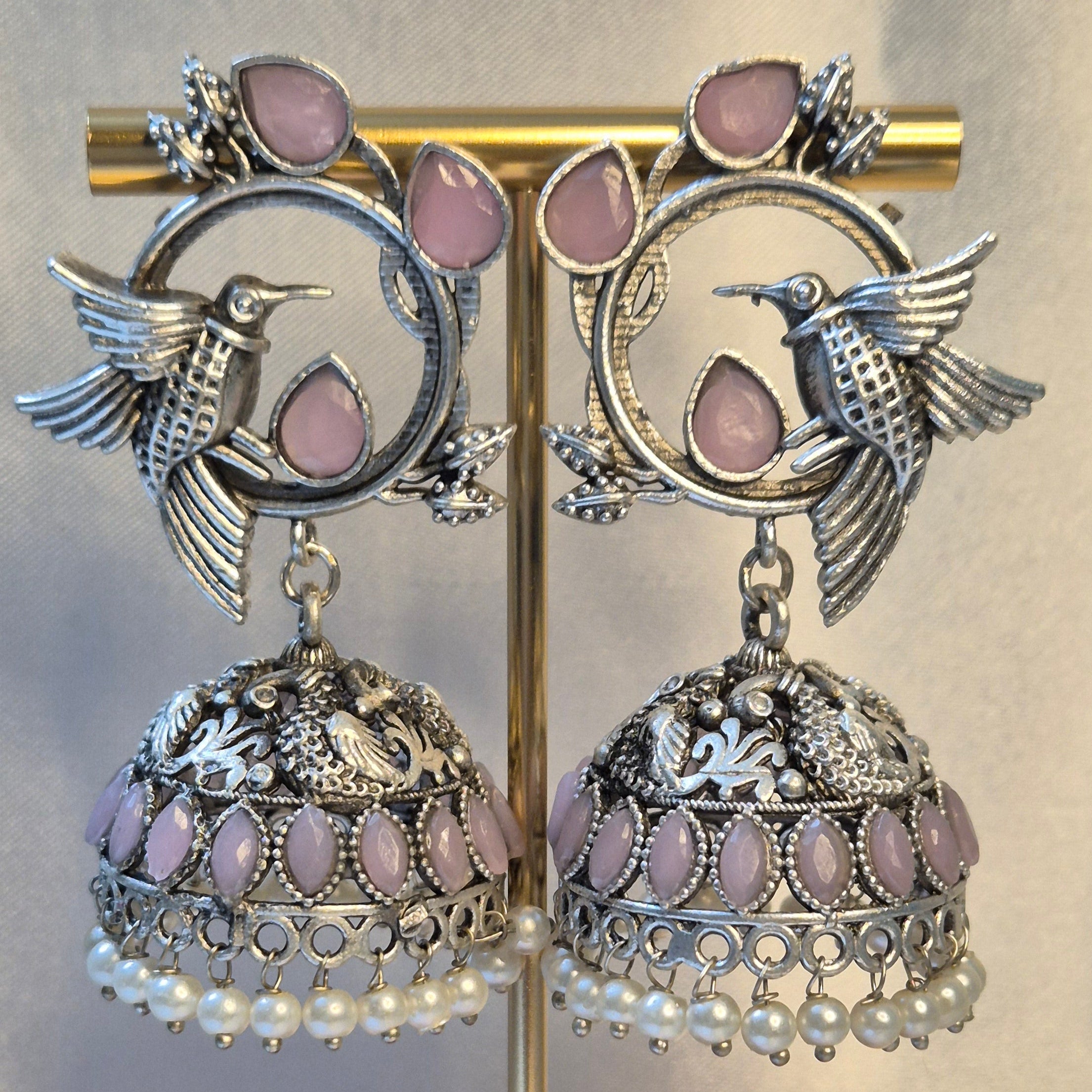 Oxidised Bird Design Jhumkas
