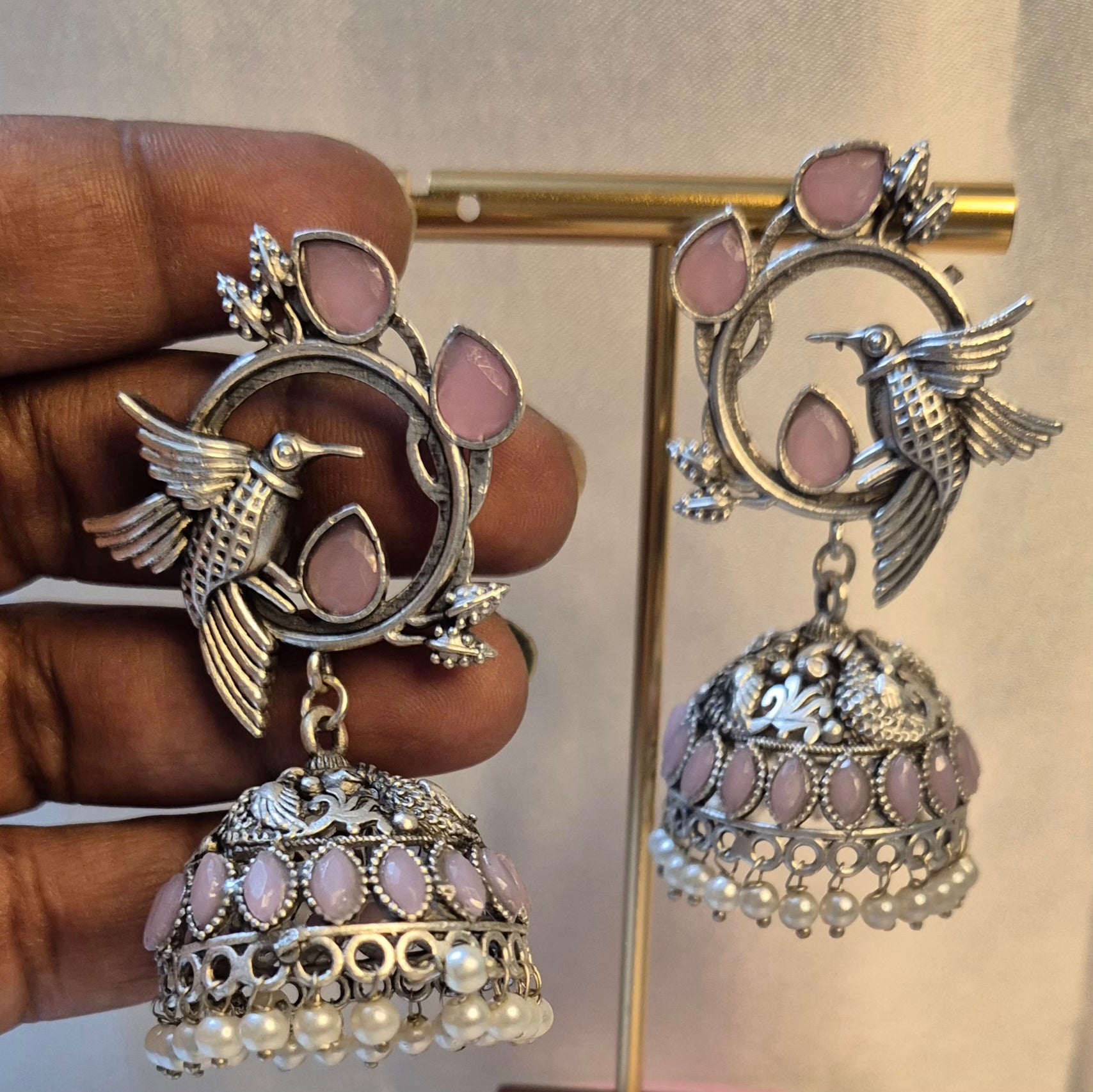 Oxidised Bird Design Jhumkas