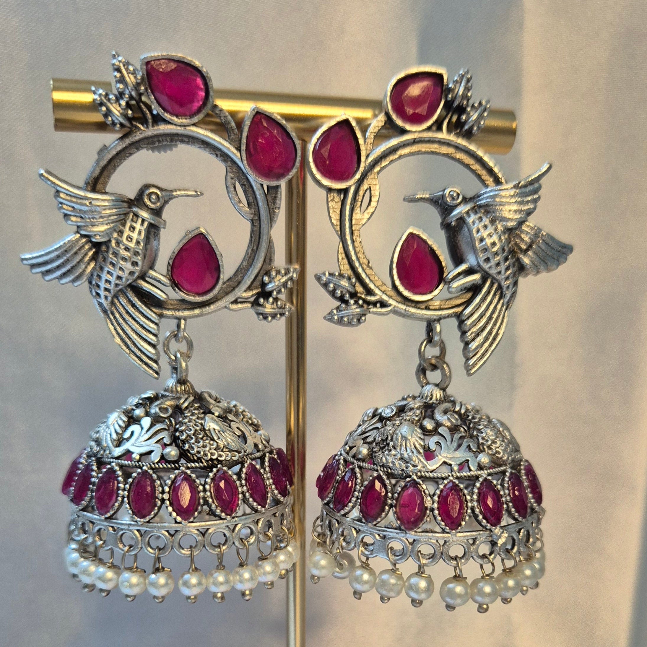 Oxidised Bird Design Jhumkas
